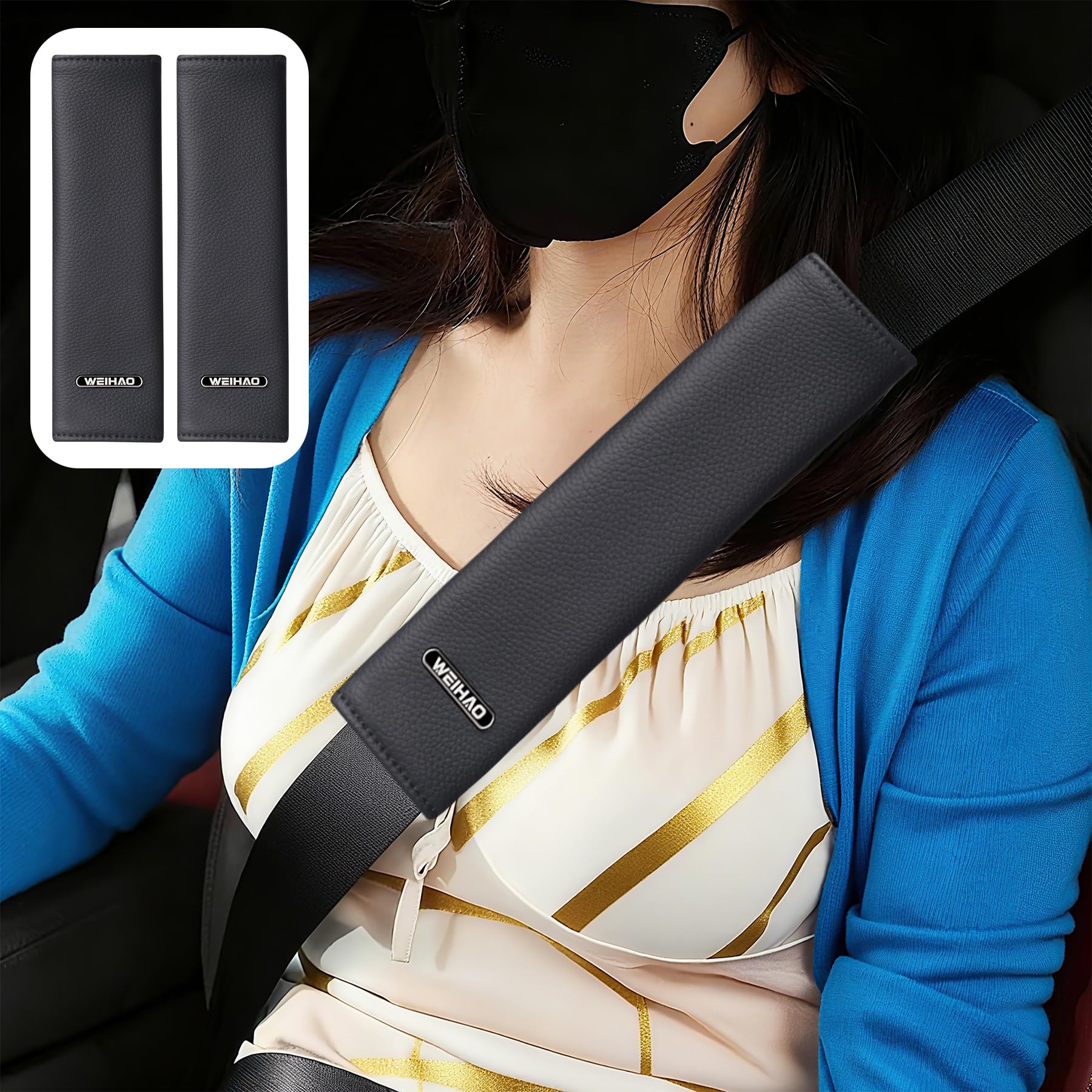 2Packs Car Seatbelt Cover 8.66 Inch, Short Leather Car Seat Belt Cover Pad Cushion, Car Seat Belt Shoulder Pad, Seatbelt Cushion Universal Fit Seatbelt Pad for Truck, SUV, Most Vehicles (Black)