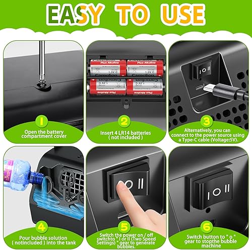 Miniatura 4 de Scuwtocn Máquina de burbujas automática para soplar burbujas, juguetes al aire libre para niños pequeños, más de 9000 burbujas con 2 velocidades,