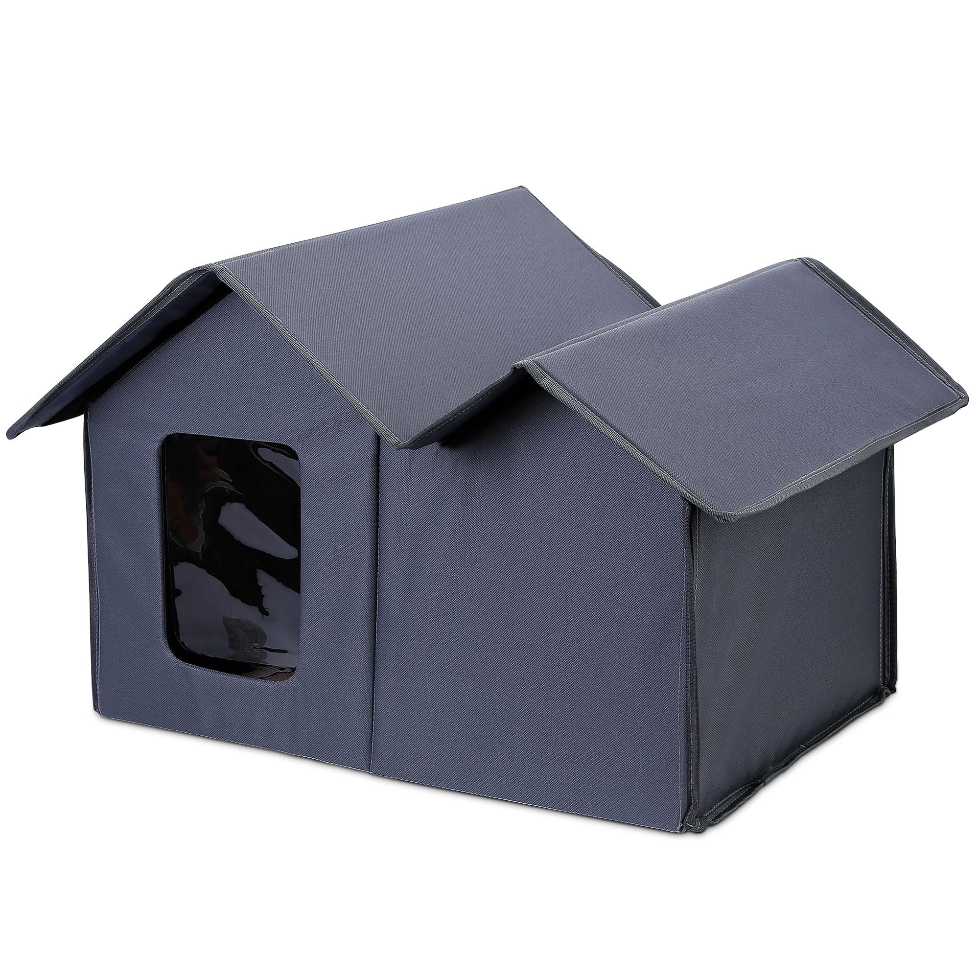 ALLSOPETS Casa para Gatos al Aire Libre, Casas Grandes para Gato Resistentes a La Intemperie para Gatos de Exterior/Interior, Casa Plegable para Clima Frío, Refugio para Perro Pequeños Gato, Gris