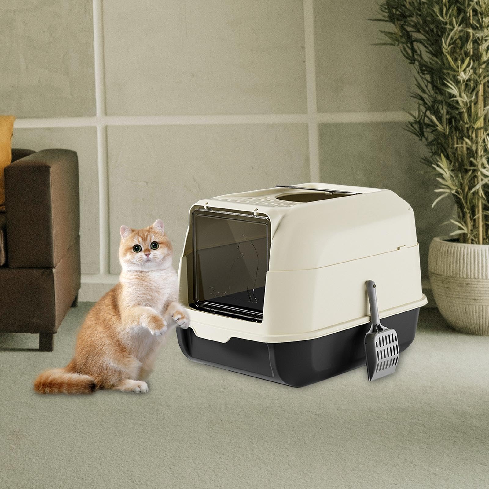 Katzentoilette Große Geschlossene Katzenstreu Box mit Abnehmbarer Haube Katzenstreu Schaufel Spritzschutz Katzenklappe Aus Robustem Material für Gesch, Schwarz