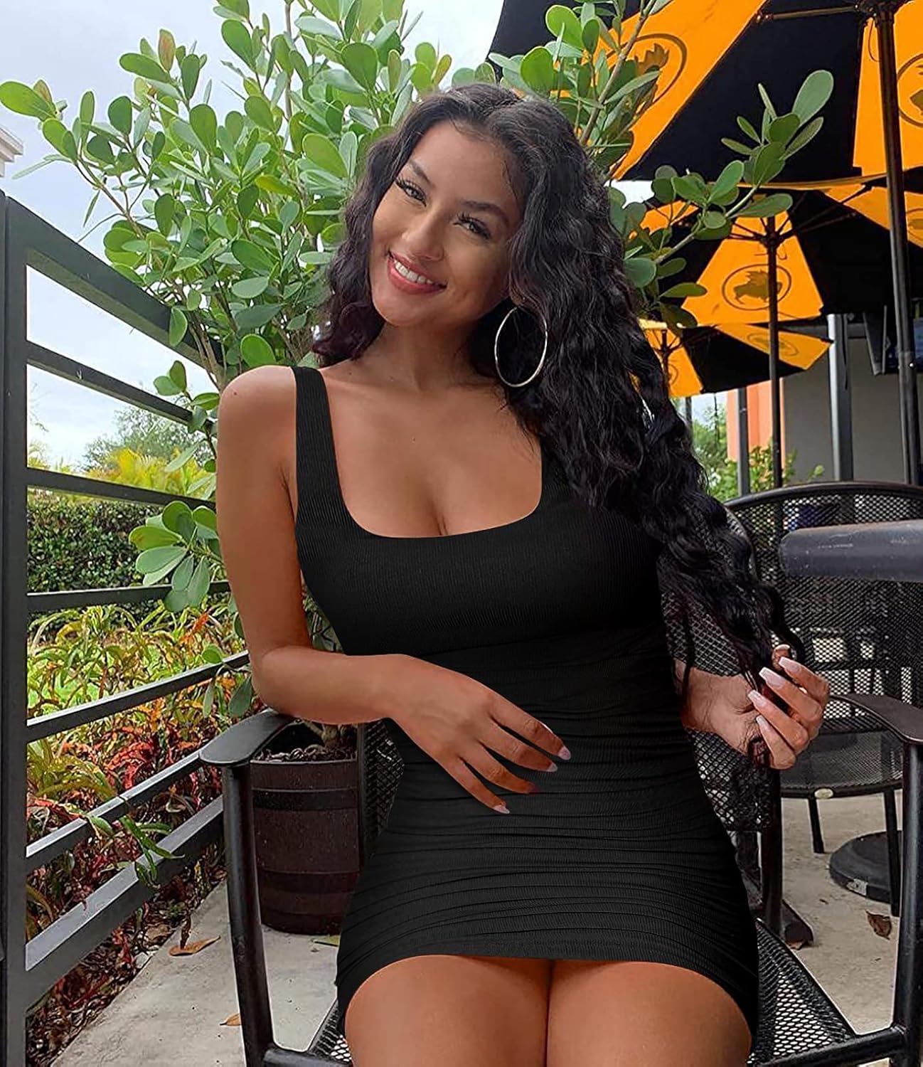 Inorin Womens Summer Bodycon Mini Dress Scoop Neck Ruched Sleeveless Ribbed Knit Casual Party Club Short Tank Dress - Image 5