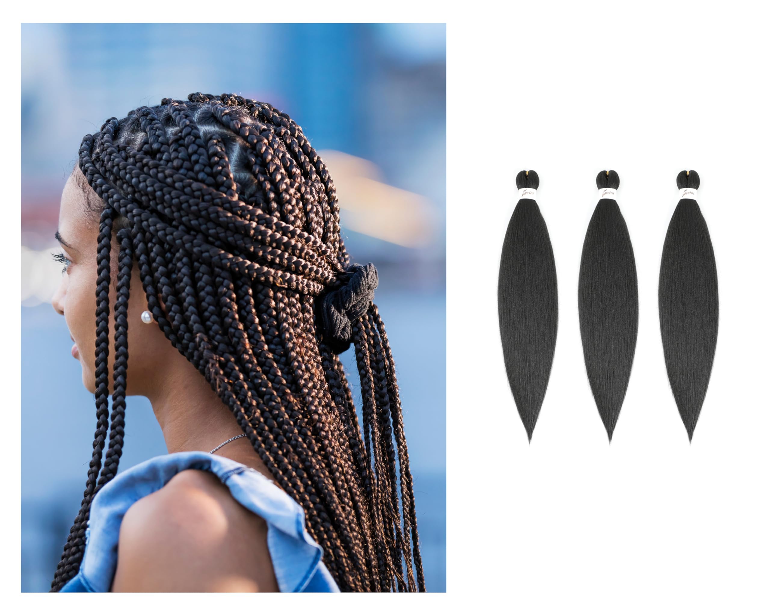 BillionHers Pre Stretched Braiding Hair 3 Pack Synthetic Yaki Hair Extensions for Braiding Knotless Braids 26 Inches Natural Black Braiding Hair (Black (1B)