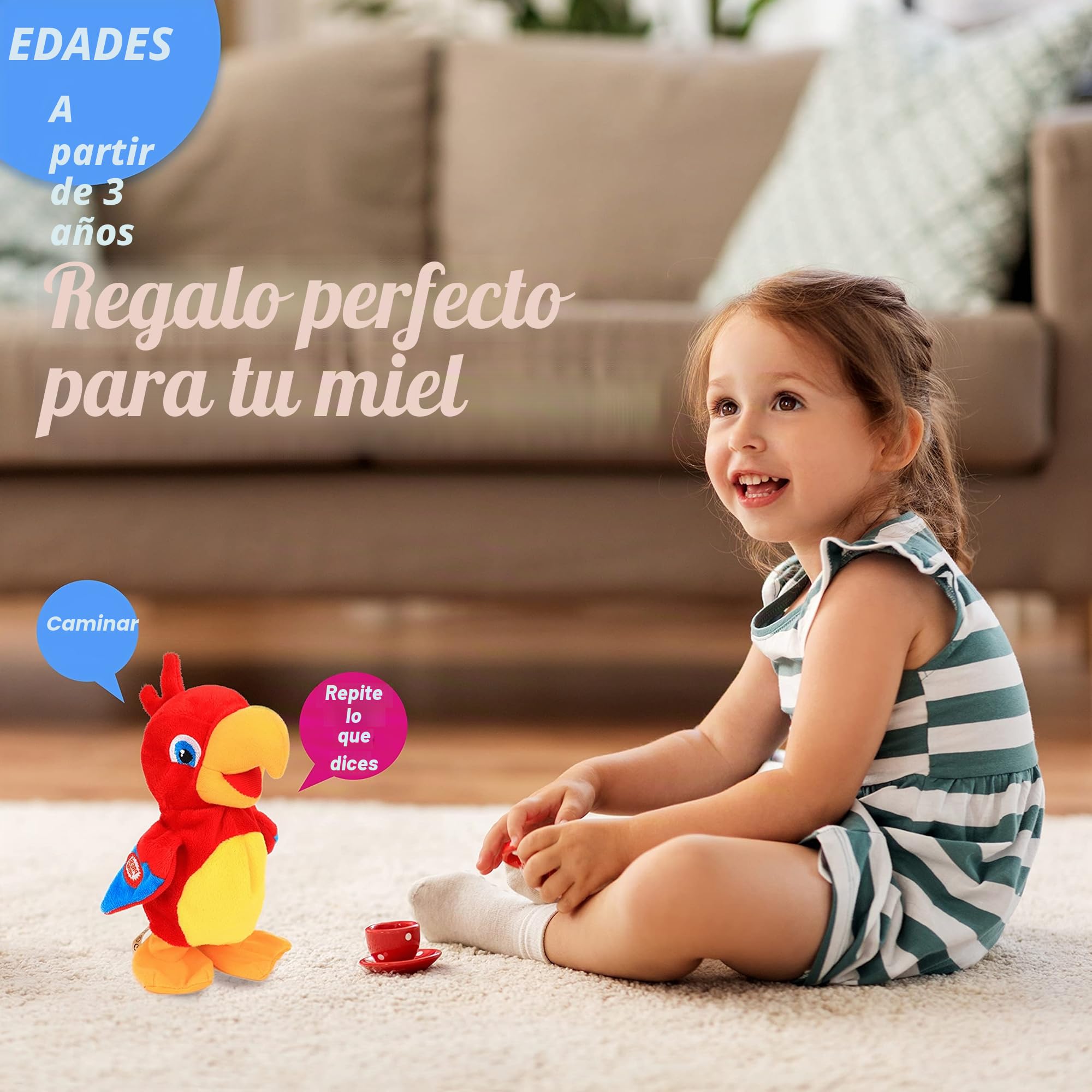 Hopearl loro parlante repite lo dicho constantemente, juguete eléctrico interactivo animado, juguete de peluche parlante, fiesta de cumpleaños para niños pequeños, 20 cm