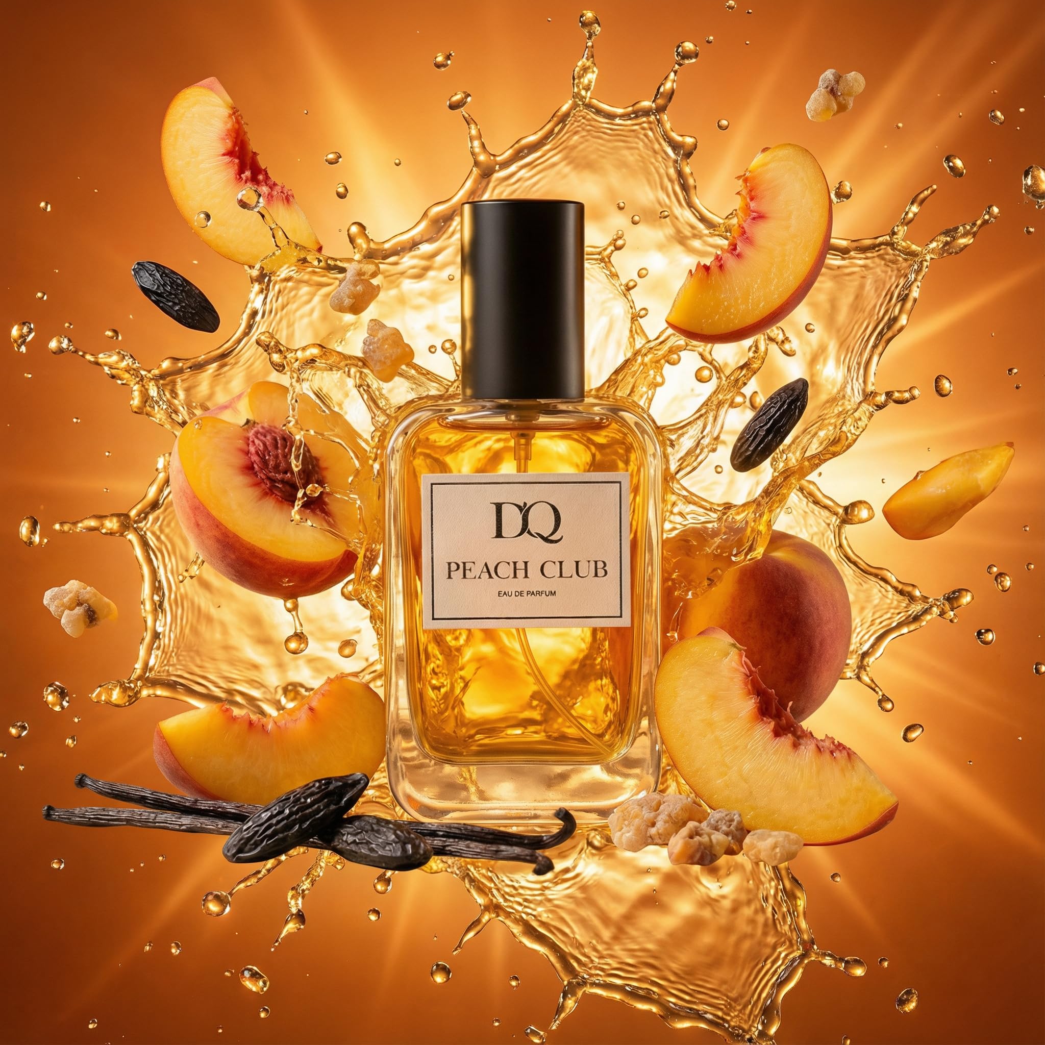 D'QAR Peach Club - Eau de Parfum 50 ml – Pfirsich Duft mit Vanille & Weinbergpfirsich – Fruchtiges Unisex Parfum mit warmer Gourmand Note