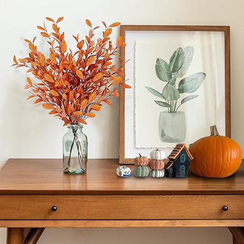 Miniatura 3 de Sggvecsy 6 tallos artificiales de eucalipto de otoño, hojas de eucalipto de otoño, ramas de hojas de otoño, decoraciones de otoño para el hogar,