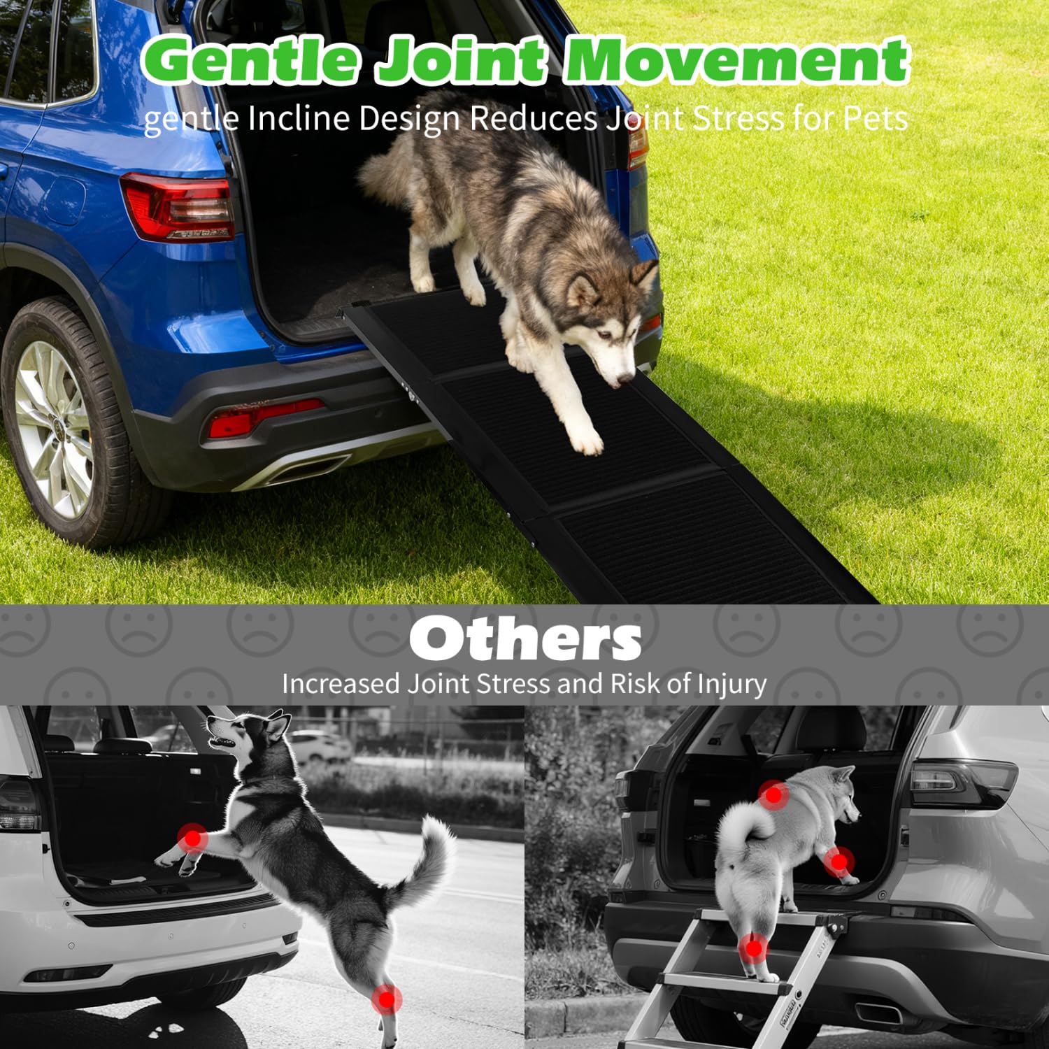 Nobleza - Rampa para Perros para Coche 170 cm, Rampa Plegable Cama para Mascotas de Metal con Alfombra Antideslizante para Perros Menos de 110kg, Escalera para Perros Medianos Grande