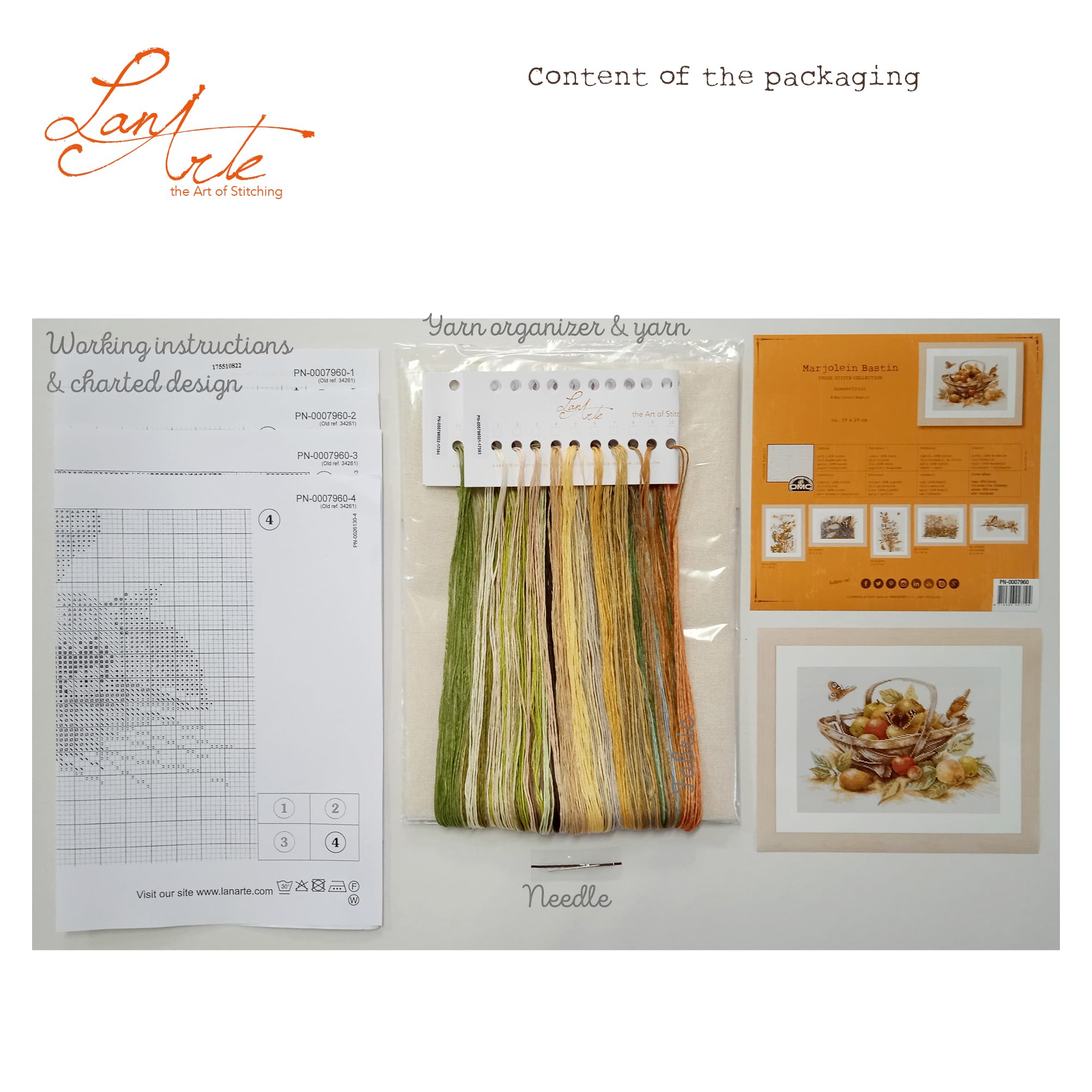 Lanarte Kreuzstich Stickpackungen Gezählter Kreuzstichbilder Set KORB MIT ÄPFELN Wanddekoration Handarbeit Set für Erwachsene 39 x 29 cm DIY Deko Bastelset Handwerker Kreative Geschenkset