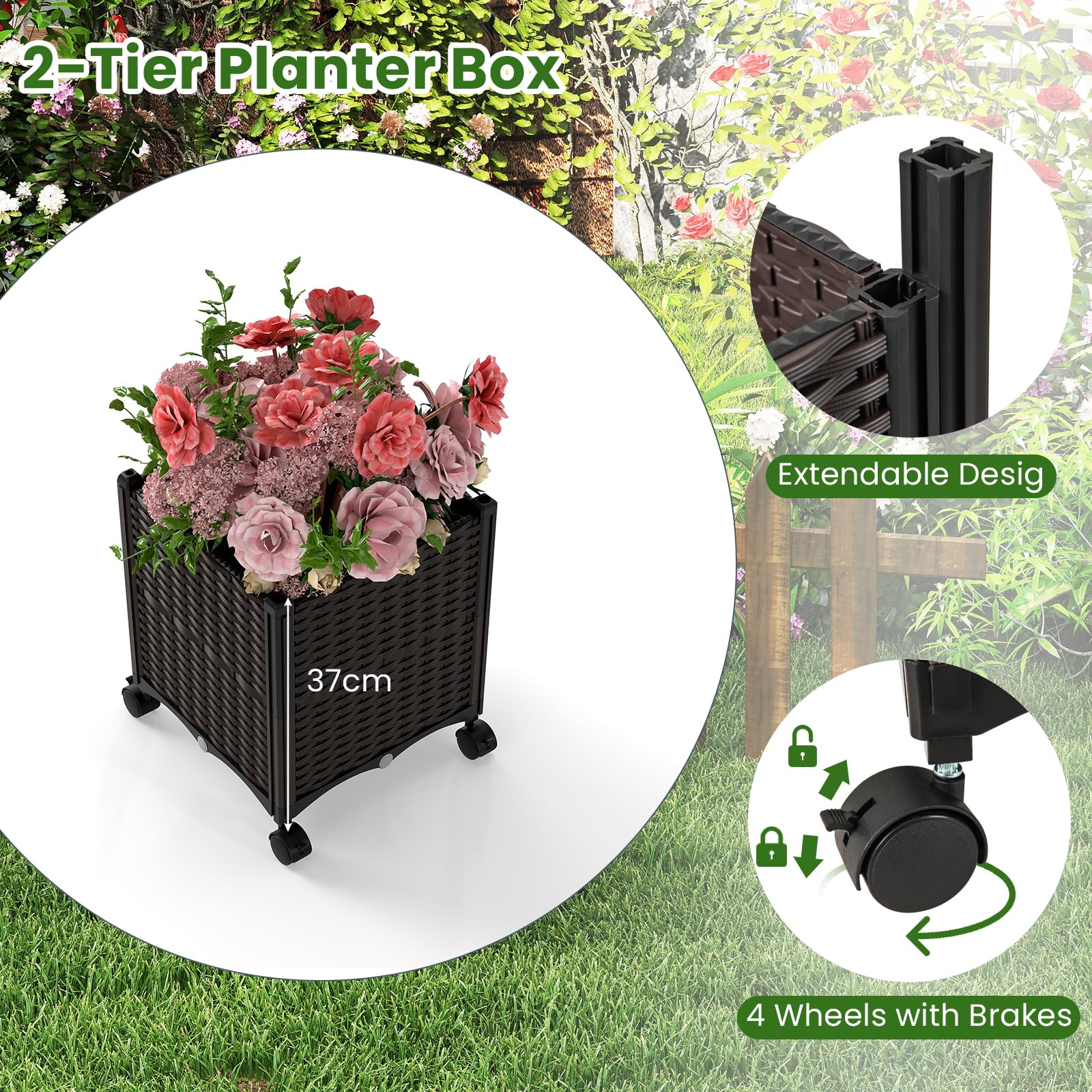 HOMASIS Arco da Giardino Grande con Ruote, 2 in 1 Pergolato da Giardino con Arco per Rampicanti e Fioriera, Sistema di Auto-Irrigazione, Decorazioni da Esterno per Matrimoni (Nero, 288 x 40 x 202 cm)