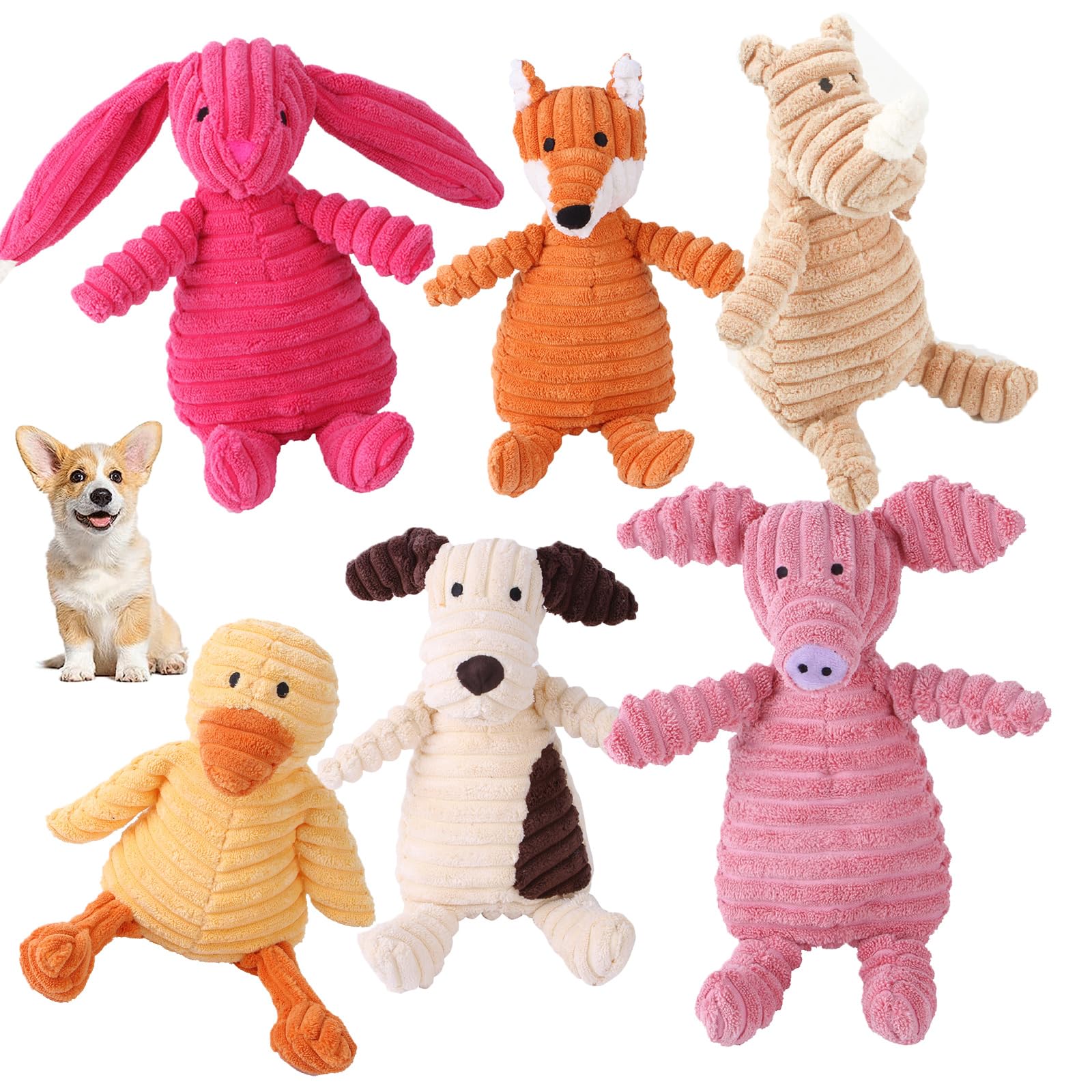 6Er-Pack Hundespielzeug, Plüsch, Quietschendes Hundespielzeug, Sortiment An Plüschtier-Hundespielzeugen, Vorteilspack, Welpen-Haustier-Hundespielzeug Für Kleine Bis Mittelgroße Hunde