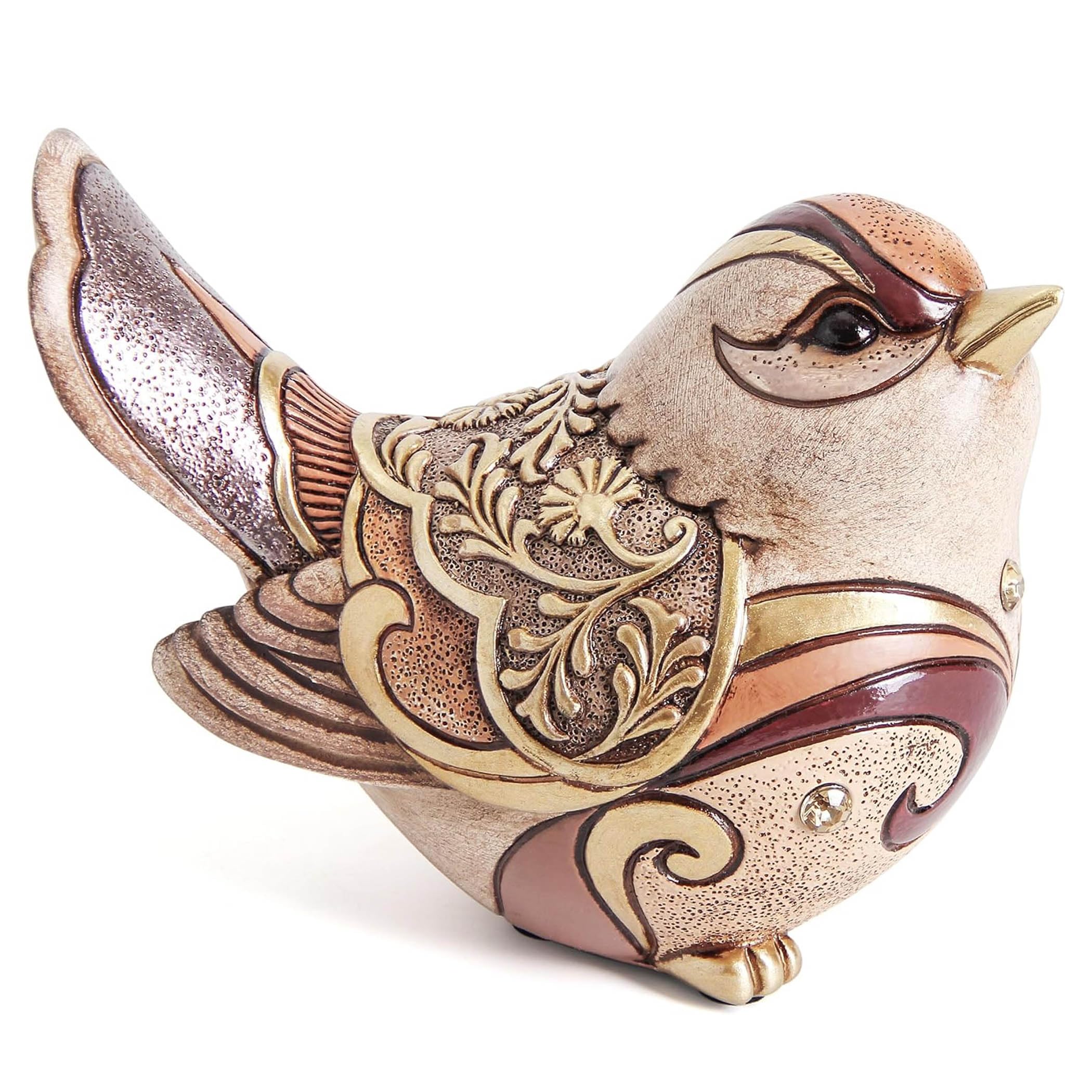 Smadeer Gold Patterned Bird Ornament with Shimmering Crystals, Resin Bird Statue for Shelf Decor, Boho Home Decorations for Living Room, Bedroom & Office, Vintage Animal Figurine, Gift for Bird Lovers