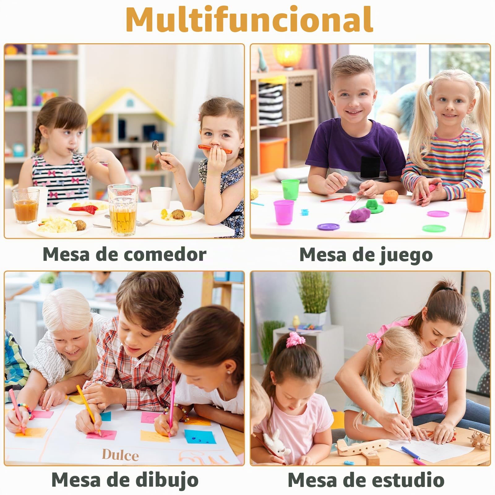 Mesa Infantil con 2 Sillas, Mesa y Sillas Infantiles con Forma de Cacahuete, Altura Ajustable, Mesa de Pintura para Niños, Juego de Mesa y Silla Infantil para Guardería y Jardín de Infancia, Amarillo
