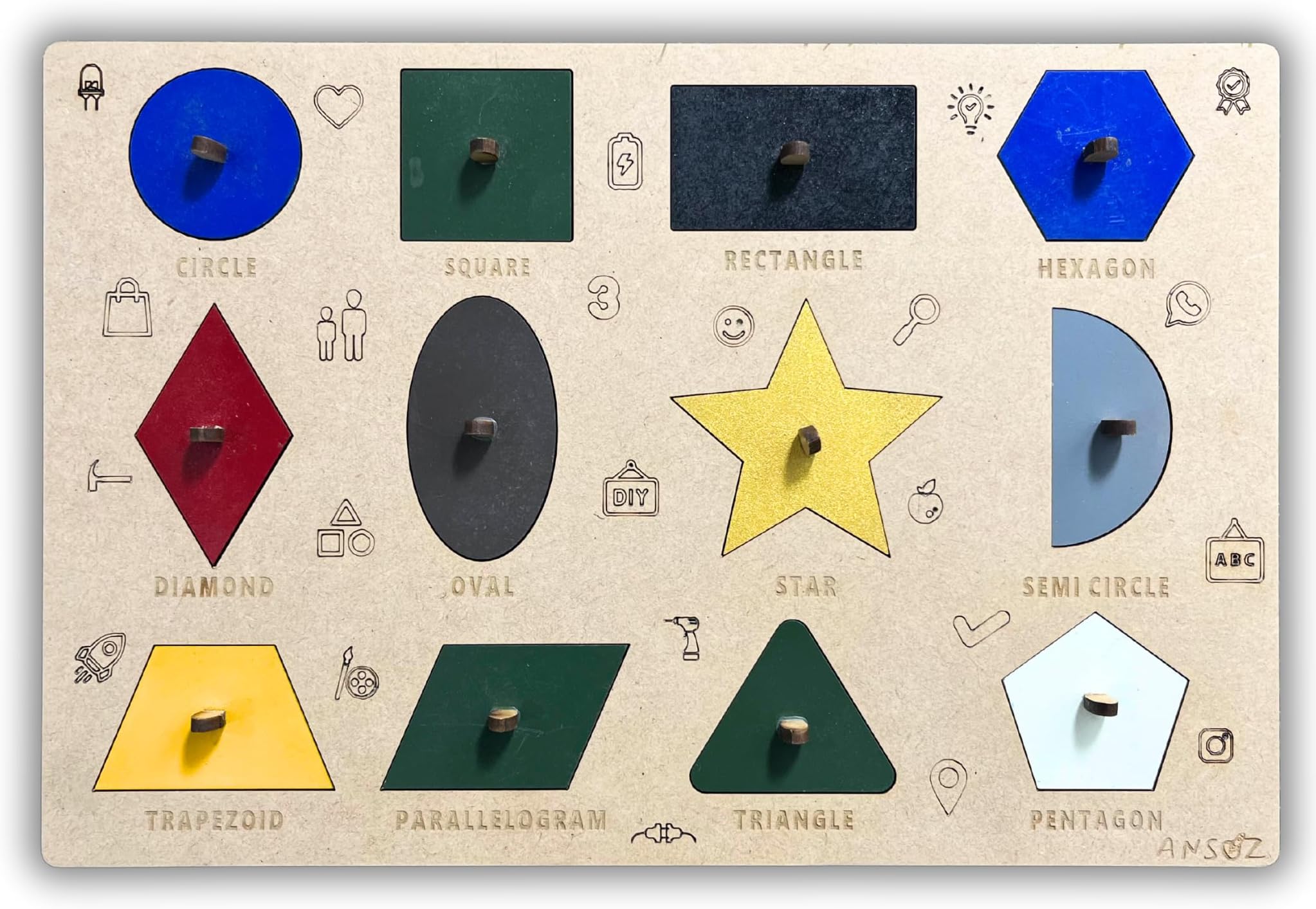 Ansoz Wooden Shape Puzzle for Kids Educational Montessori Learning