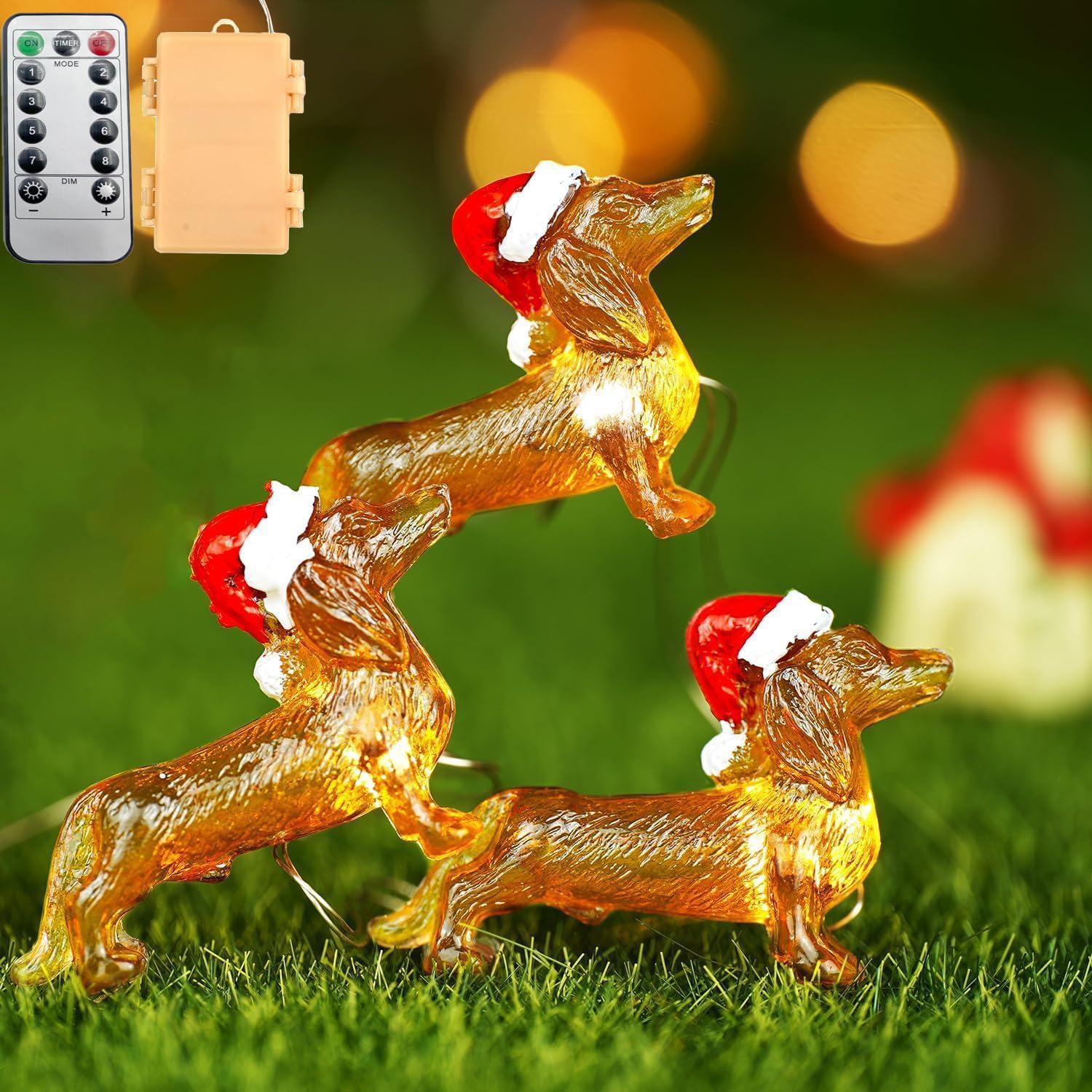 Kajfjad Dachshund String Lights, 10FT 30LED Sausage Dog Lighting with Remote and Timer, Indoor Outdoor Decor for Christmas Tree, Wedding and Party Decoration