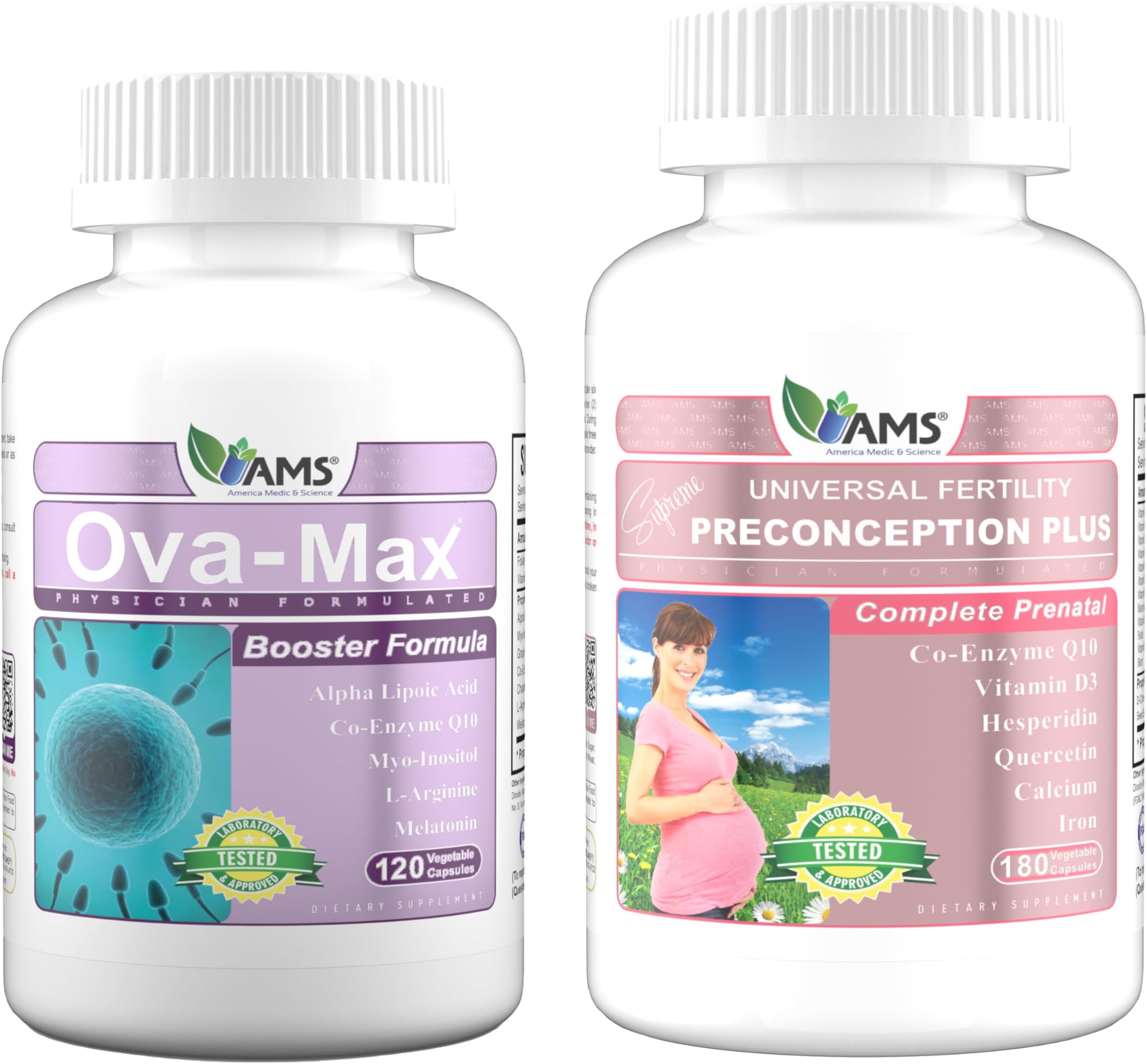 OVA-Max Prenatal Vitamins for Women (120 Capsules) and Preconception Plus (180 Capsules)