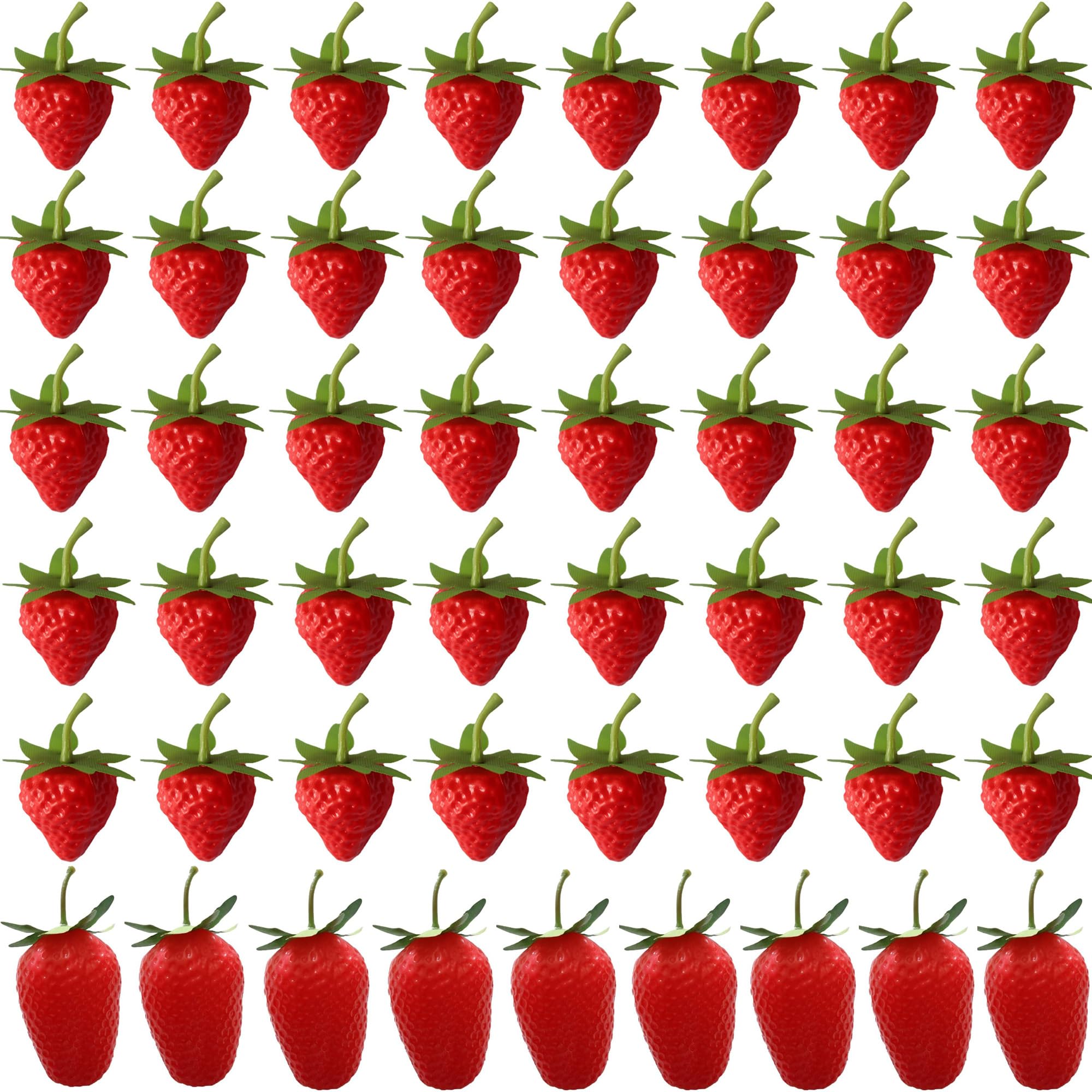 HOOTO Artificial Strawberries Assorted Size, 50Pcs Fake Lifelike Fruit Plastic Strawberries for Home Kitchen Party Decor Photography Prop Red