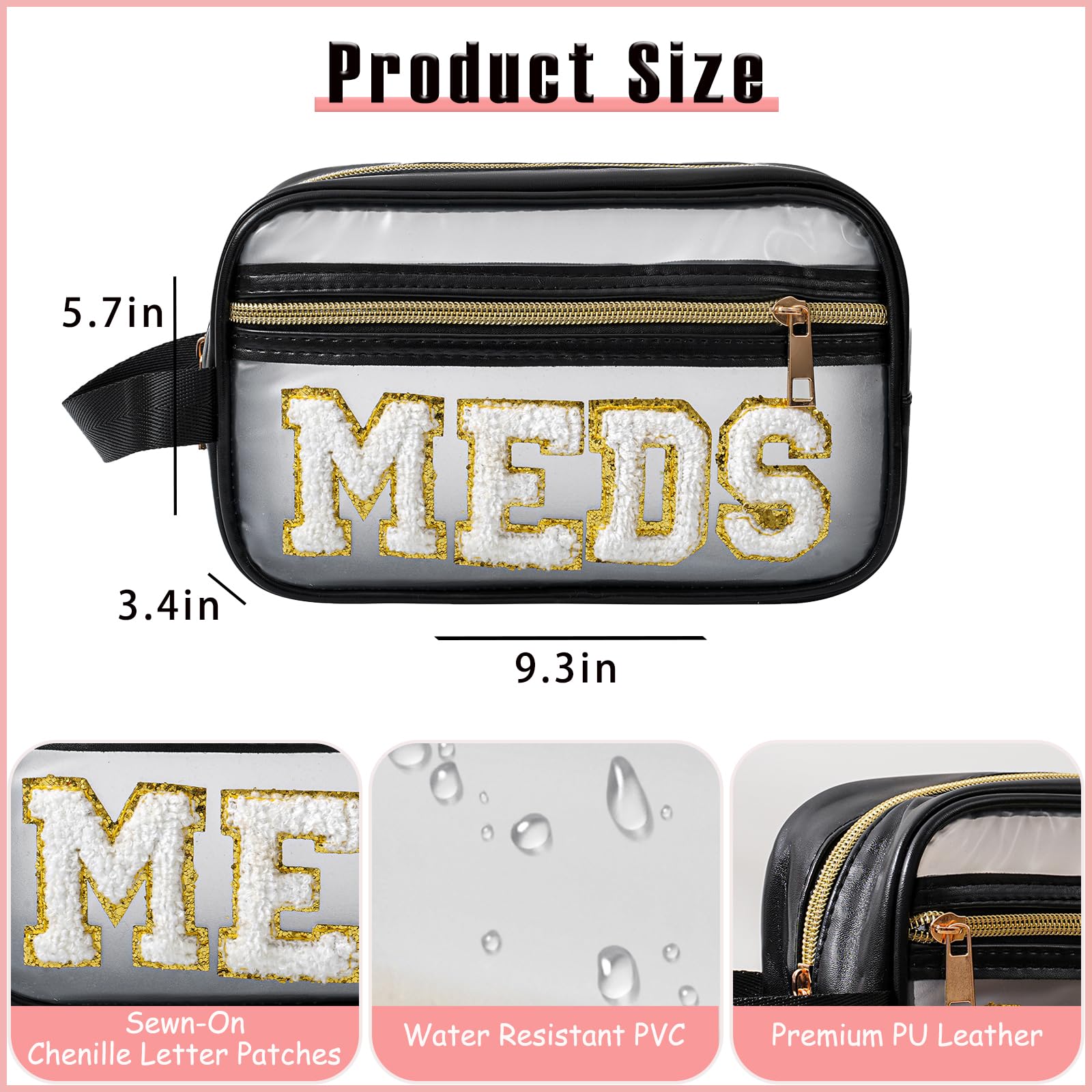 RSRSLEII Make-up-Tasche aus Chenille mit Griff, transparent, mit Griff, Medikamentententasche, wasserdichter Reißverschluss, Medikamentenaufbewahrung, Organizer für Arzt, Patienten, Krankenschwestern