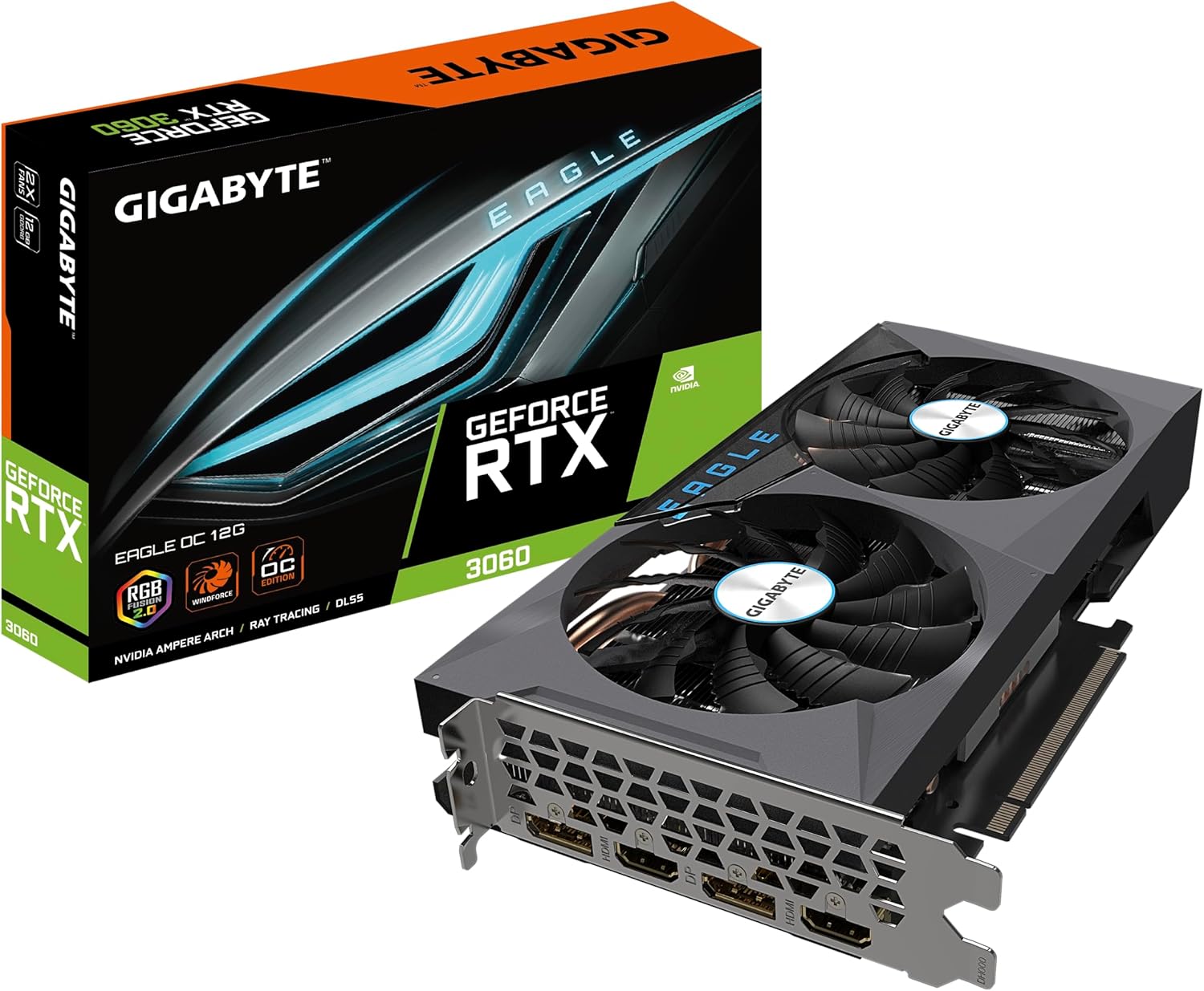 Gigabyte NVIDIA GeForce RTX 3060 EAGLE OC V2 Scheda grafica - 12GB GDDR6, 192-bit, PCI-E 4.0, 1807MHz Core Clock, RGB, 2x DP 1.4, 2 x HDMI 2.1, NVIDIA Ampere - GV-N3060EAGLE OC-12GD Gigabyte NVIDIA GeForce RTX 3060 EAGLE OC V2 Scheda grafica - 12GB GDDR6, 192-bit, PCI-E 4.0, 1807MHz Core Clock, RGB, 2x DP 1.4, 2 x HDMI 2.1, NVIDIA Ampere - GV-N3060EAGLE OC-12GD