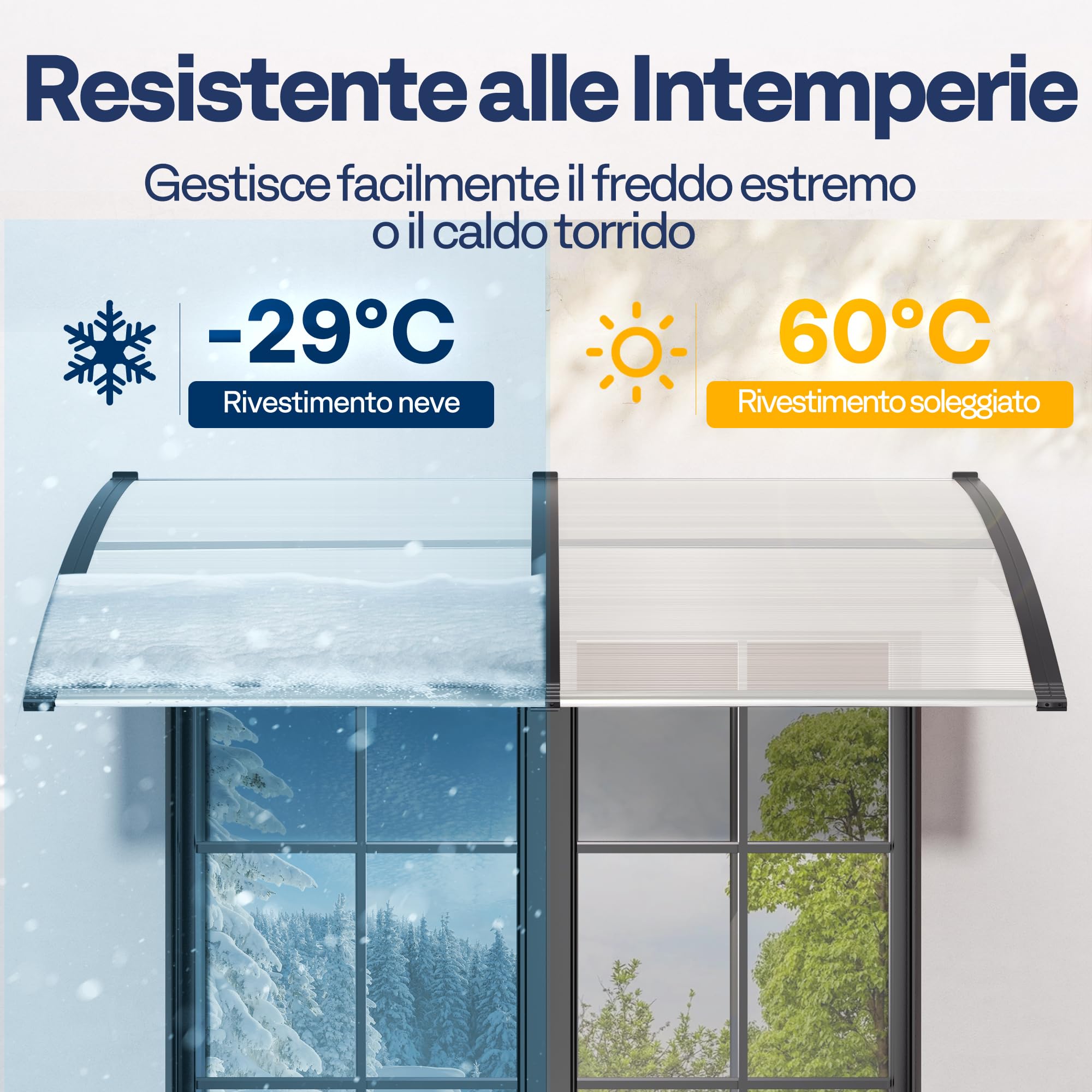 VIVOHOME Pensilina da Esterno Tettoia per Porta 300x100cm Antipioggia in Policarbonato Alluminio Resistente per Porta Finestra Balcone Trasparente