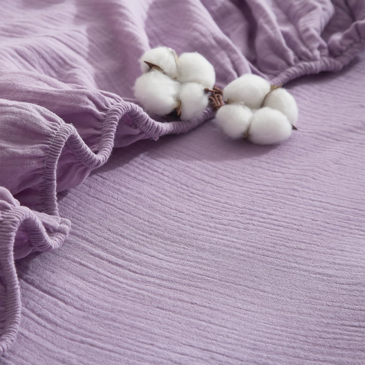 Lenzuolo con angoli in mussola di cotone 180x200cm, lenzuolo sotto con angoli, colore lilla, tinta unita, lenzuolo sotto in mussola di cotone per letto matrimoniale con materasso alto fino a 25