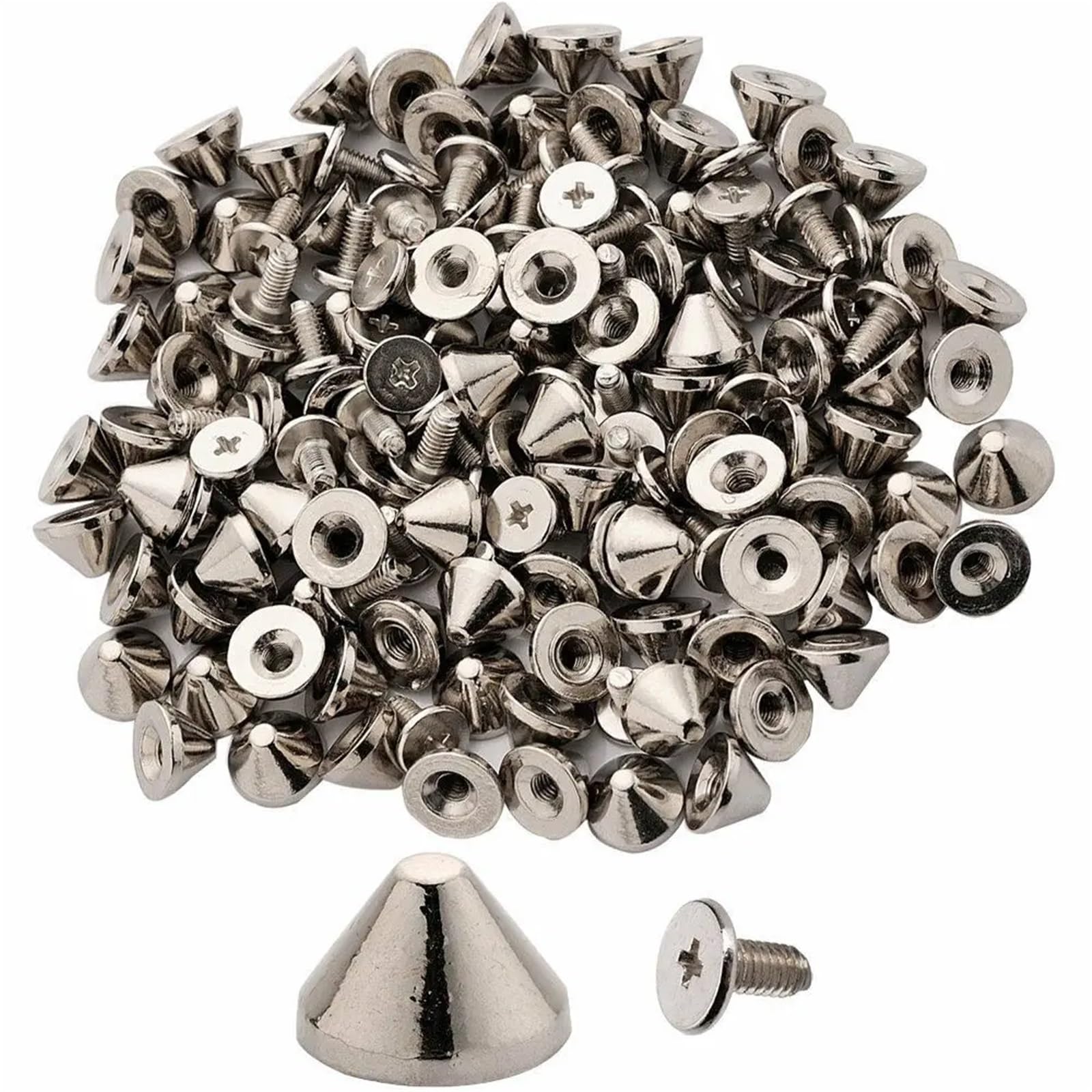 200pcs 9x6mm Flat Cone Spike Screwback Studs for Punk Leather DIY Rivets