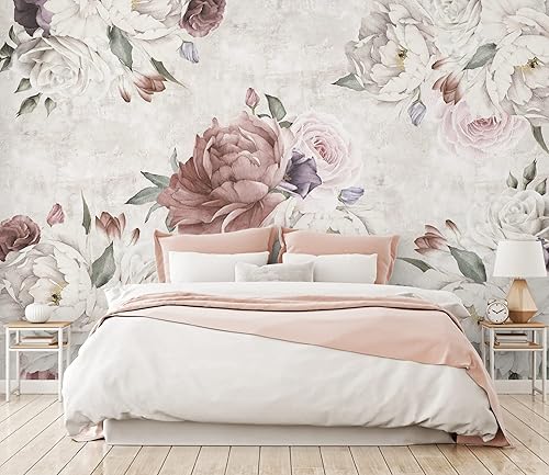 Murwall Floral Walpaper Soft Peony Flower Wall Mural Purple Poppy Floral Wall Print Classical Home Decor Cafe Design
