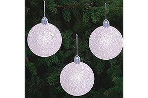 4E's Novelty 12 Pack, 3.15 inch Glittered, Iridescent Plastic Snow Ball Christmas Tree Ornaments, White