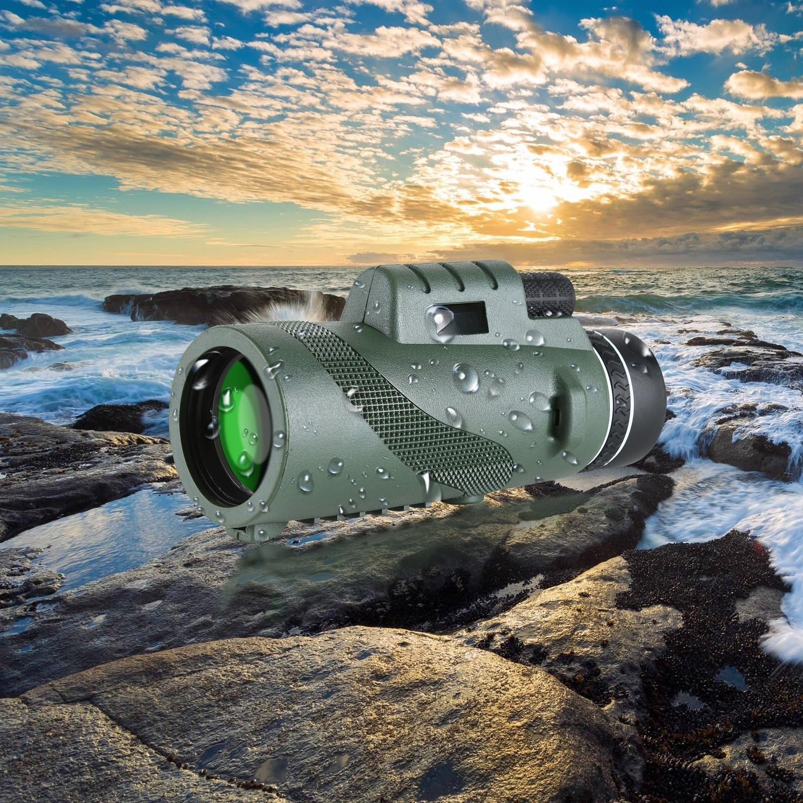 10x50 High Powered Monocular Telescope, Compact Non-Slip Portable Monocular for Bird Watching, Camping, Hiking, Travel, Concerts and Outdoor Viewing（Green） - 5
