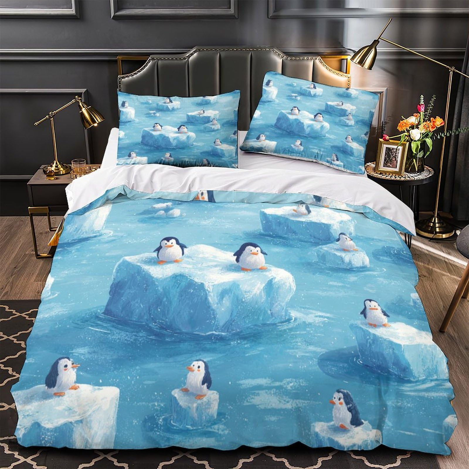 Housse de couette paon perché 260x220 cm en microfibre avec parure de lit 3D fleurs