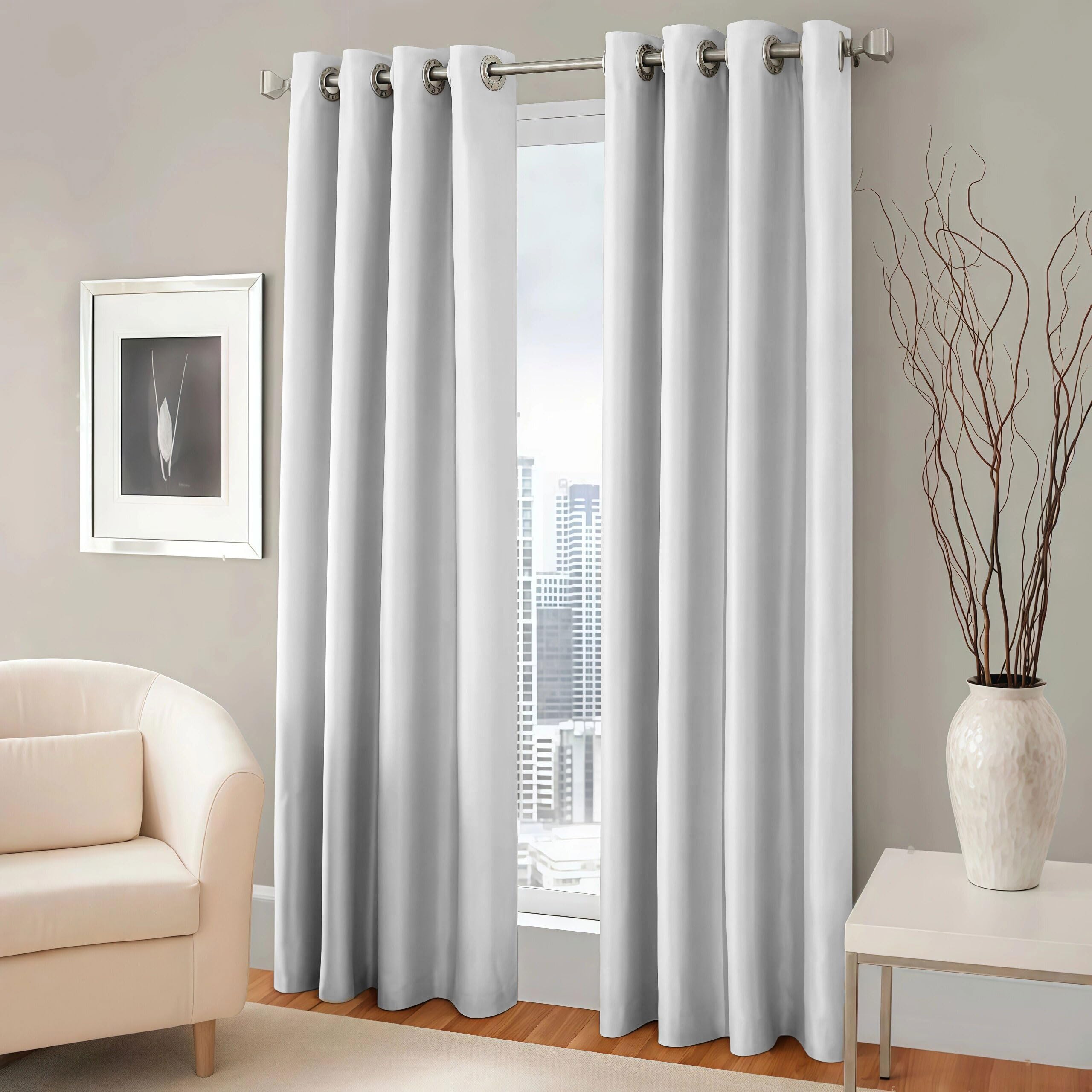 LIUJYUAN Black Out Curtain 240 x 325 cm with Eyelet, Windproof, Room Darkening Eyelet Curtain, Window Insulated Soundproof for Bedroom, Living Room, Door, White