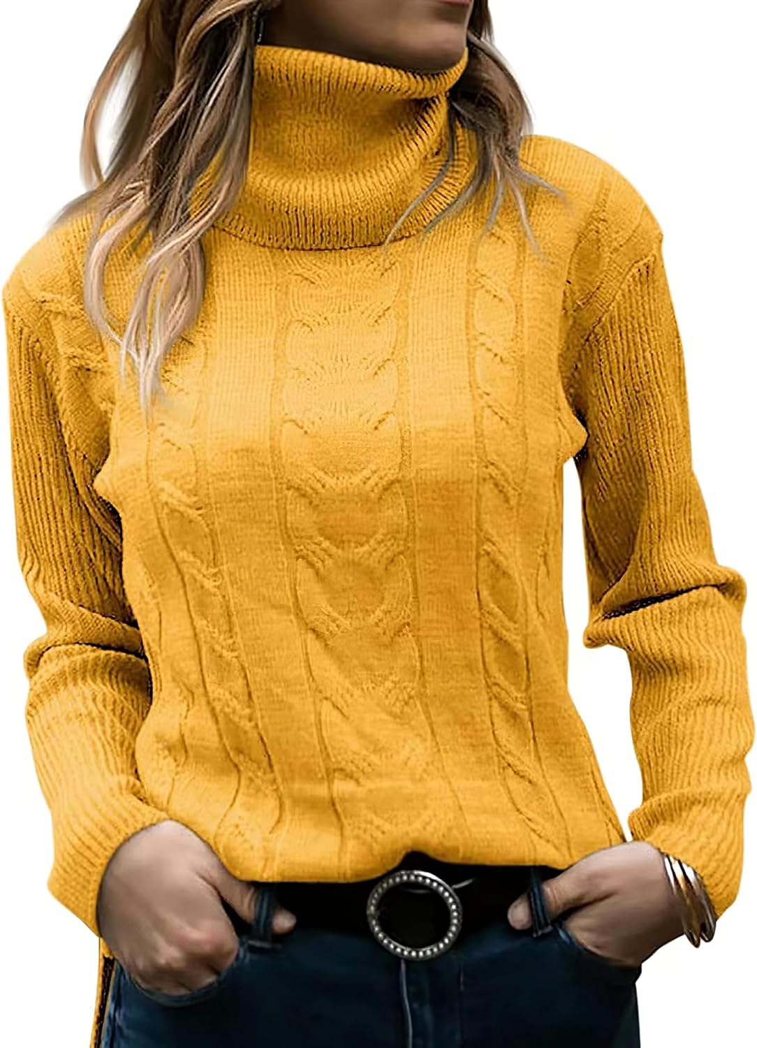 Bengbobar Womens Turtleneck Sweaters Long Sleeve Oversized Tunic Sweater Loose Cable Knit Pullover Sweater Casual Daily Tops - Image 2