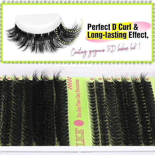 Miniatura 3 de ALICE Kit de extensiones de pestañas de volumen esponjoso 60D 80D, kit de racimos de pestañas Wispy de 0.394-0.709 in, rizo D, pestañas