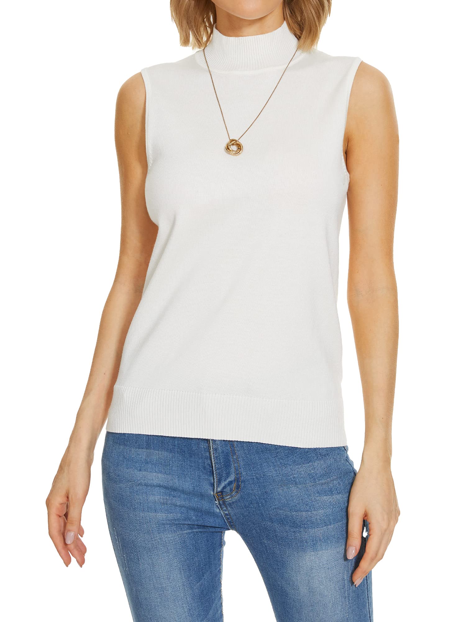 INKOFF Sleeveless Mock Neck Turtleneck Knit Tops Women Dressy Casual Sweater Vest Business Work Tank