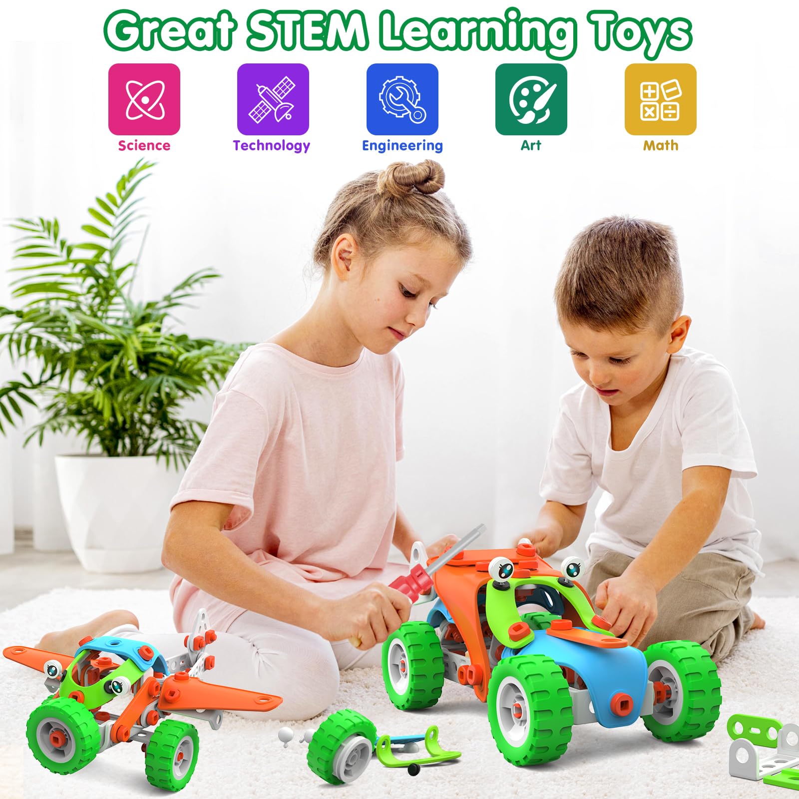 Jeu De Construction MOONTOY 14 En 1 – 218 Pièces, Jouet STEM Pour Enfants 4-9 Ans, Tracteur, Hélicoptère, Bulldozer, Briques Créatives