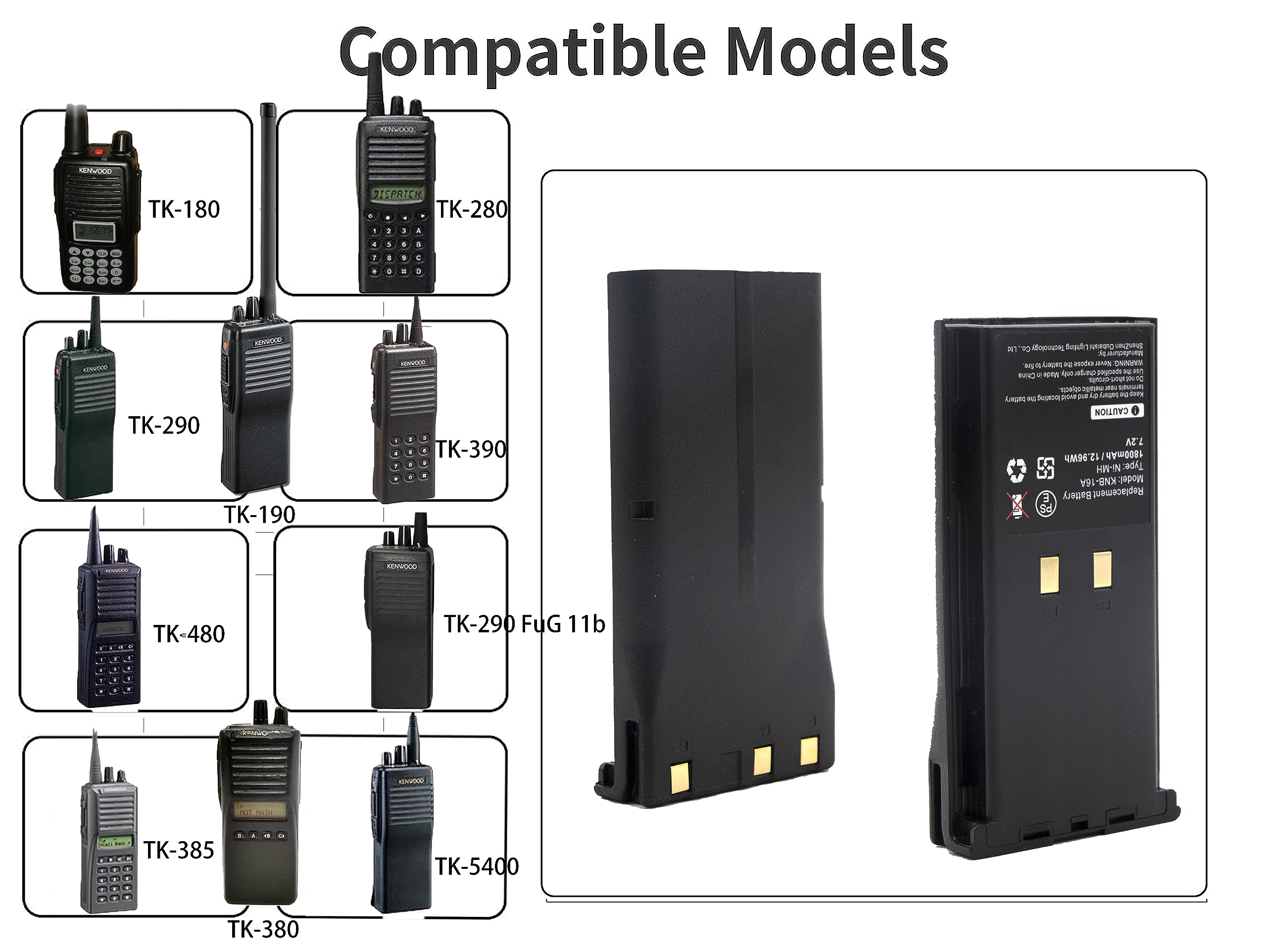SCESMIA 2 Packs Replacement Battery for TK-180 TK-190 TK-280 TK-290 TK-290 FuG 11b TK-380 TK385 TK-385 TK-390 TK-410 TK-480 TK-481 TK-490 TK-5400 7.2V/1000mAh
