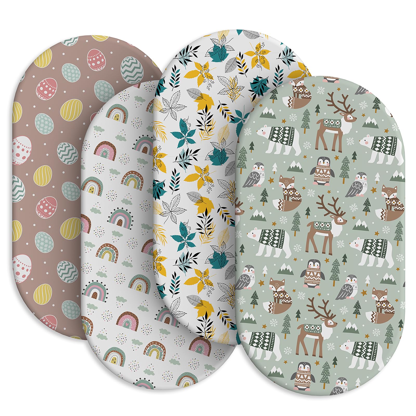 Baby Bassinet Sheets for Baby Boy Girls,4-Pack Fitted Bassinet Sheets Set Compatible with Halo Bassinest Swivel Sleeper,Baby Delight,Angelbliss,32"X16" (Egg Collection)