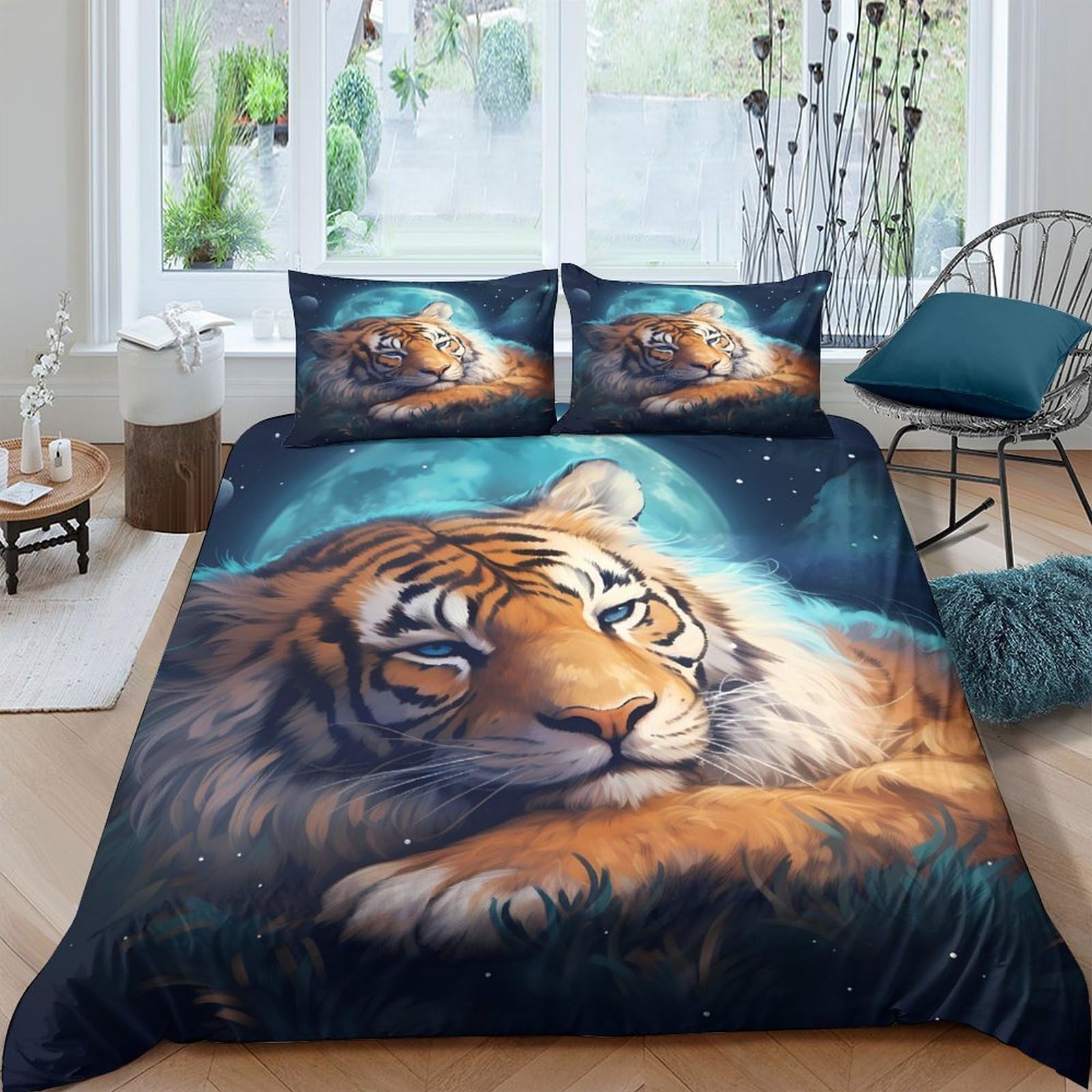 Ctjqhvkz Style-3 3D Printed Lifelike Tiger Fitted Sheet Microfiber Soft Artistic Wild Animal Mattress Cover For Bedroom Dorm Decor Single（135X200cm）
