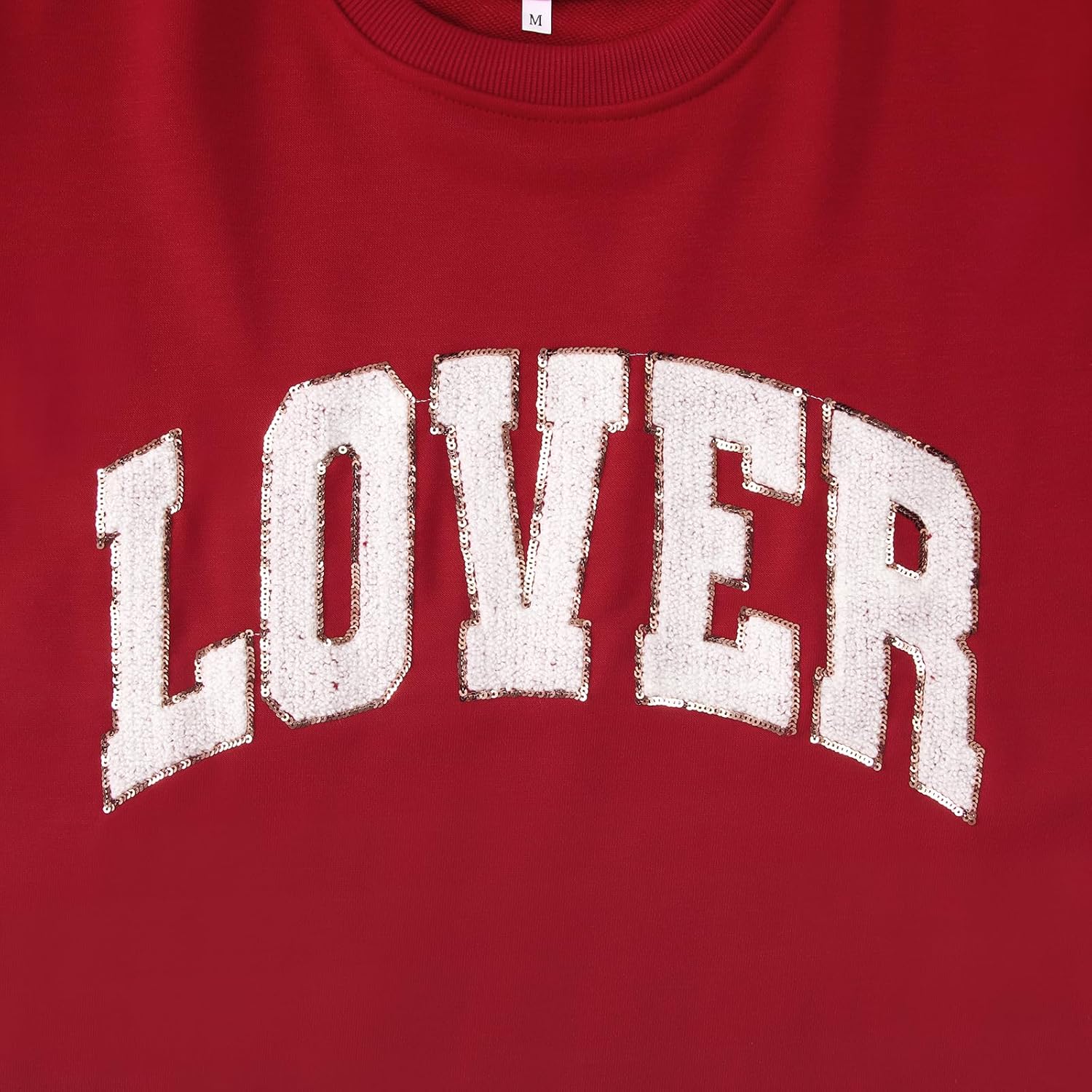 IZYJOY Women Valentine Sweatshirt Glitter LOVER Letter Chenille Patch Shirt Crewneck Long Sleeve Pullover Oversized Clothes - Image 6