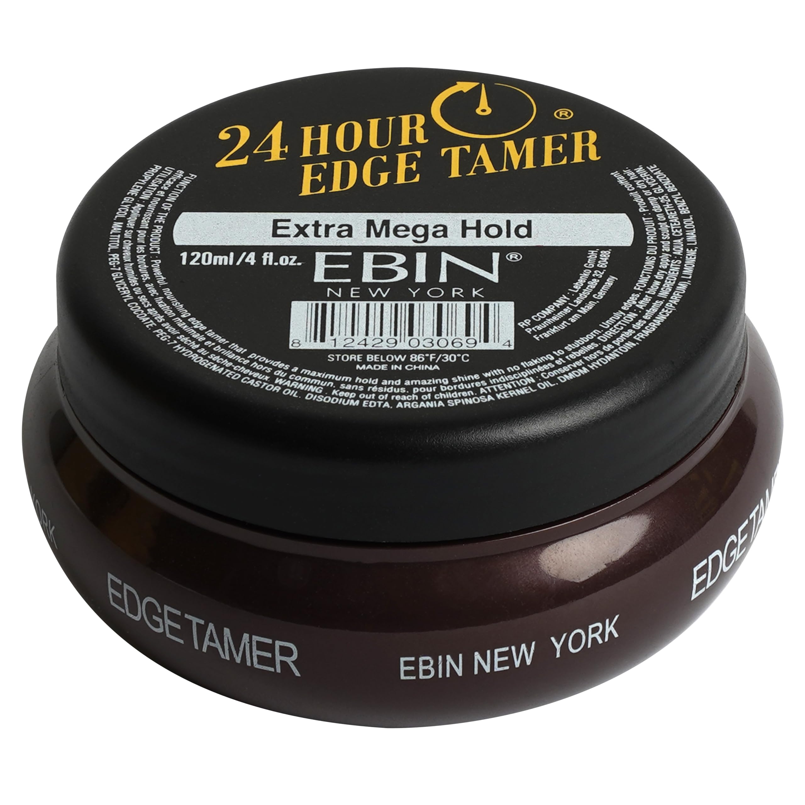 EBIN NEW YORK 24 Hour Edge Tamer, Extra Mega Hold, 4 Oz - No Flaking, No White Residue, Shine, Moisture and Prevent Breakage with Castor Oil