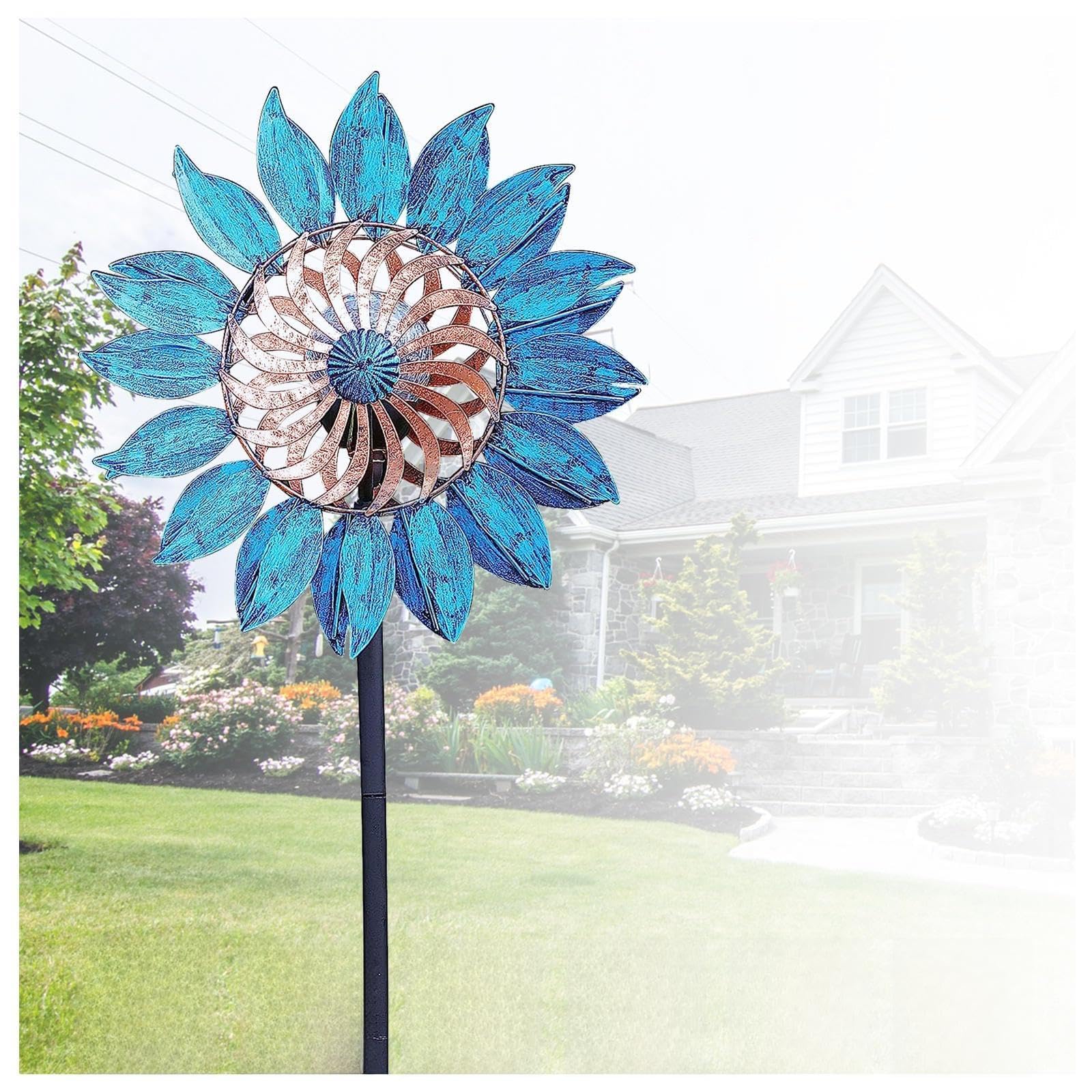 84in Solar Powered Wind Spinner, Metal Kinetic Windmill, Large Kinetic Wind Spinners