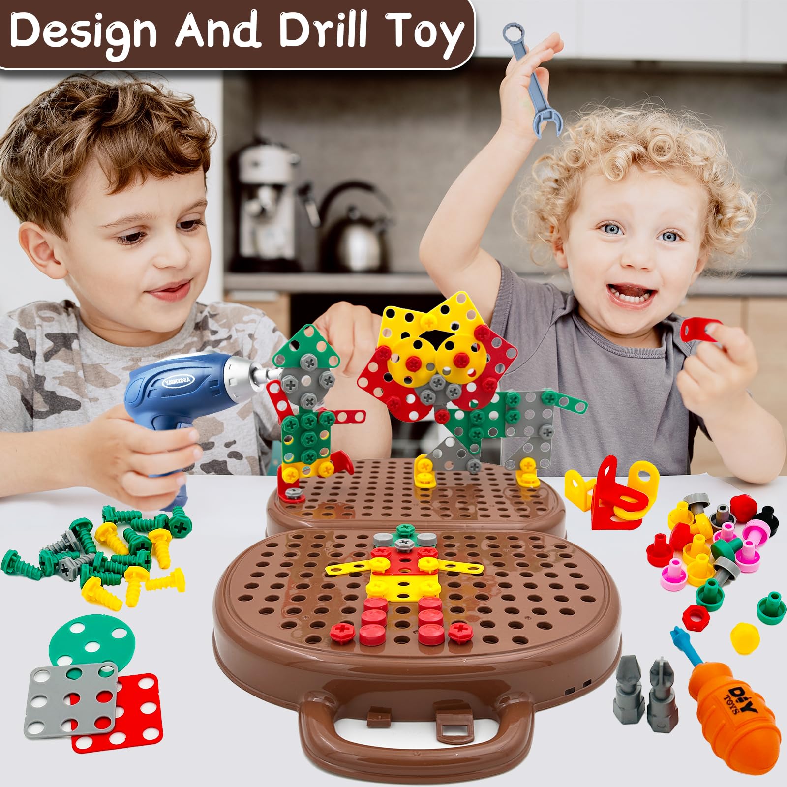 Coffre à Jouets Montessori Avec Perceuse Électrique - Puzzle 3D Éducatif Pour Enfants Dès 3 Ans, Boîte à Outils Créative