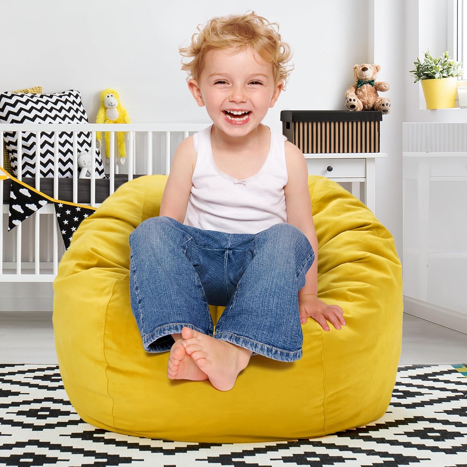Hobestluk Bean Bag Chairs 2.5FT Bean Bag Chair with Memory Foam Filled & Machine Washable Cover Bean Bag Chairs for Playroom, Living Room, Bedroom (Mustard)