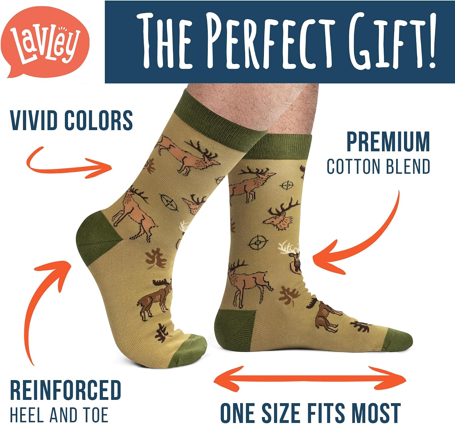 Lavley Fishing & Hunting Socks Funny Gift for Outdoor Hunters & Fishermen | Premium Cotton Blend, Super Soft, Durable, Gift for Outdoor Hunters, Funny Fishing & Hunting Socks