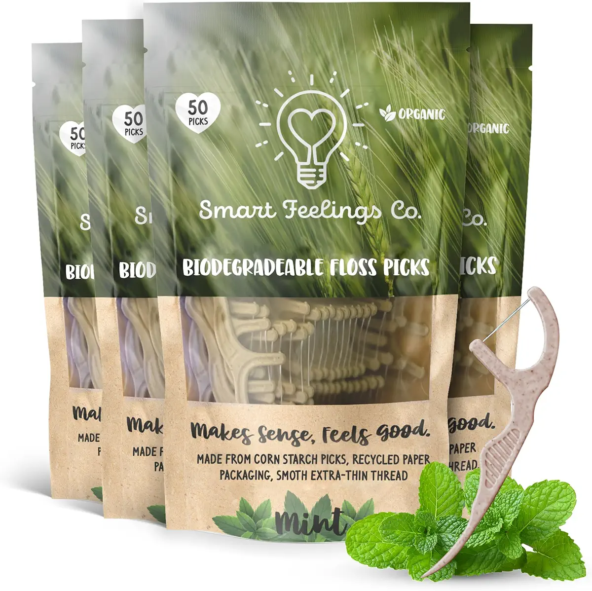 Biodegradable Dental Floss Picks 200 Count | Eco-Friendly Bamboo Like Sustainable Flossers for Enviromentally Conscious Adults and Kids Teeth Cleaning