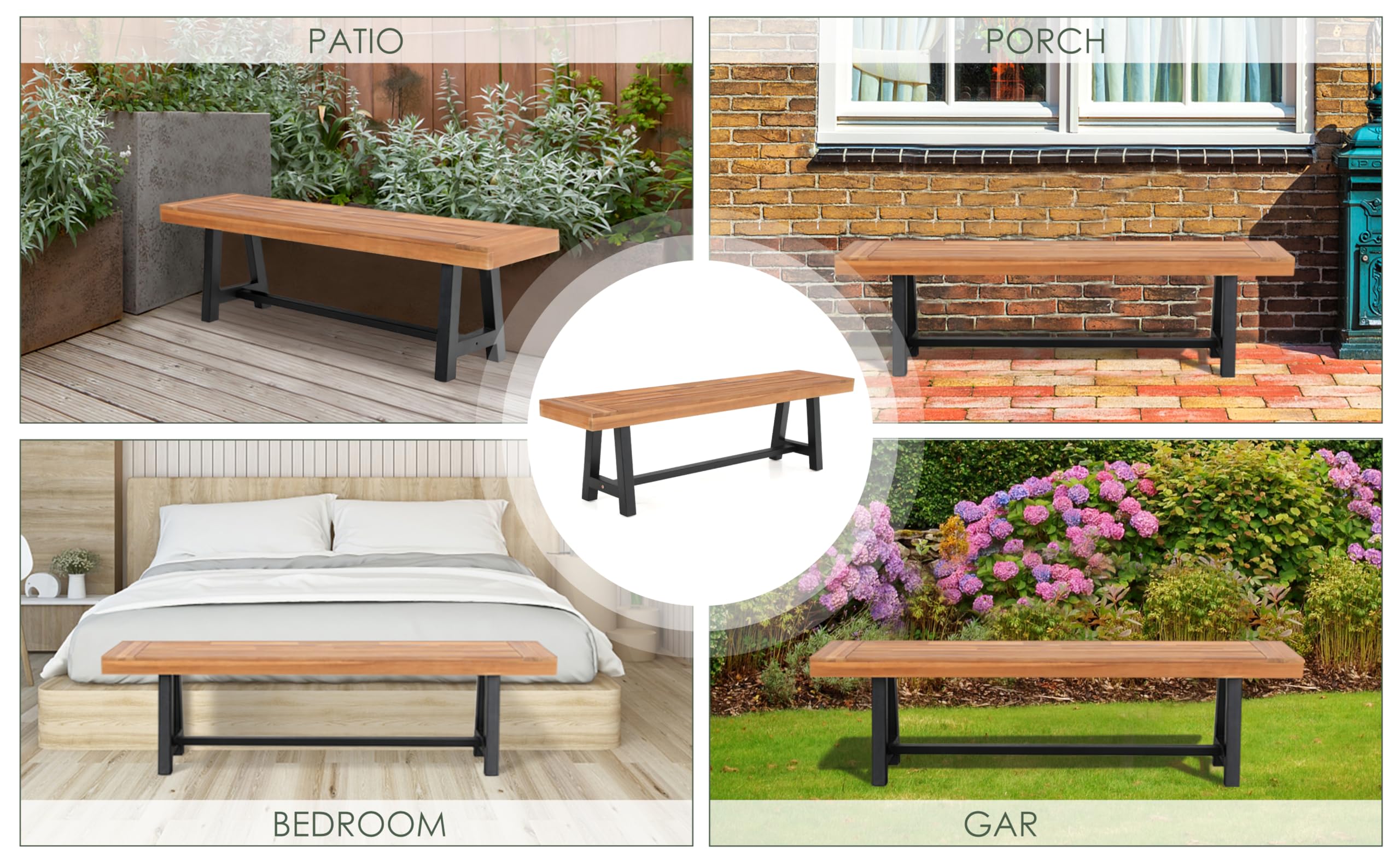 MFSTUDIO Gartenbank Wetterfest 3 Sitzer, 100% Akazienholz Parkbank | Akazienholz, 160 × 36,5 × 45 cm, Platz für 2–3 Personen, Modernes Design, Einfache Montage, Langlebig