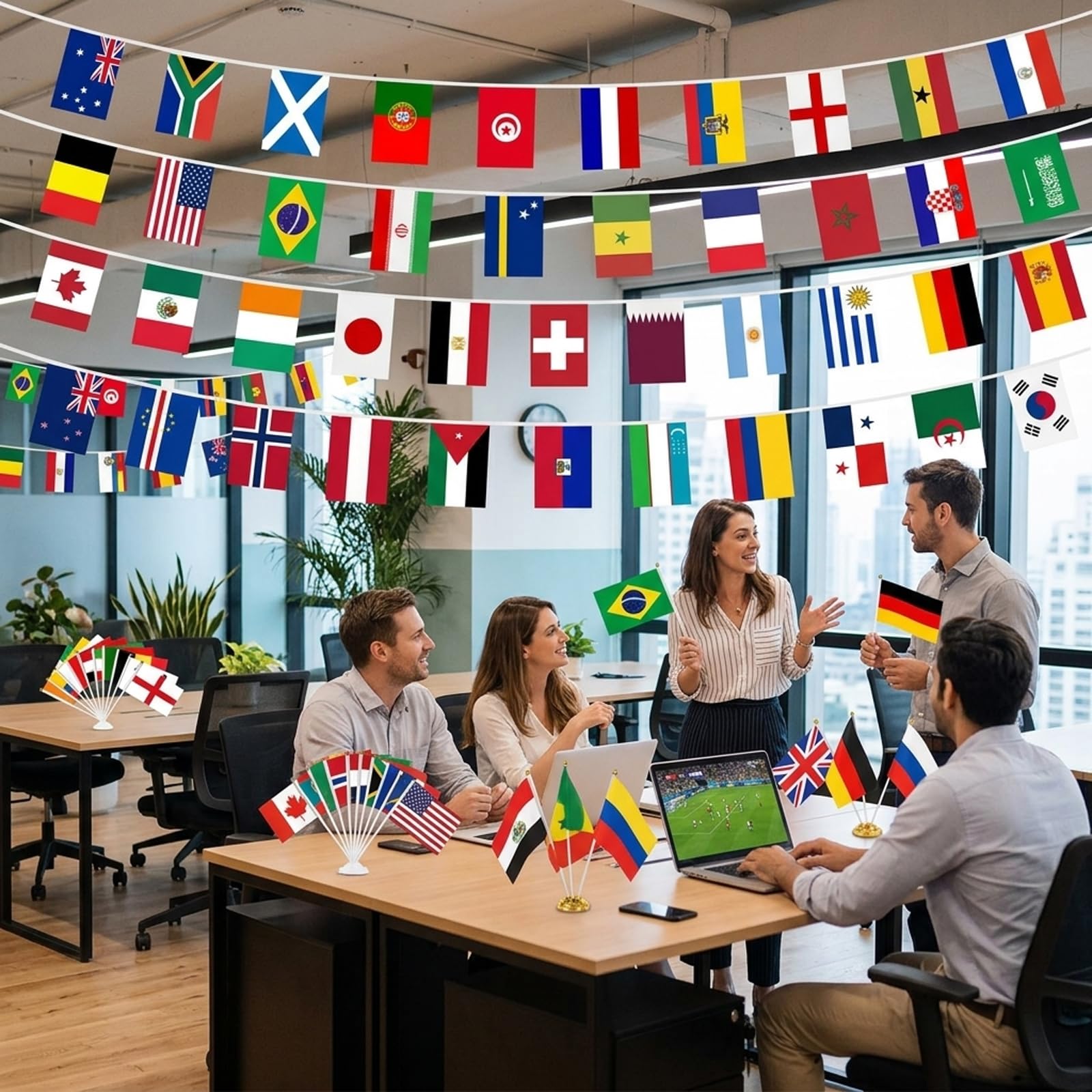 Decoración del Mundial 2026, Copa del Mundo 2026, 49 piezas del Mundial 2026, artículo para fans con 48 banderas y Bunting de 15 m con los 48 países. Decoración para eventos de fútbol y celebraciones
