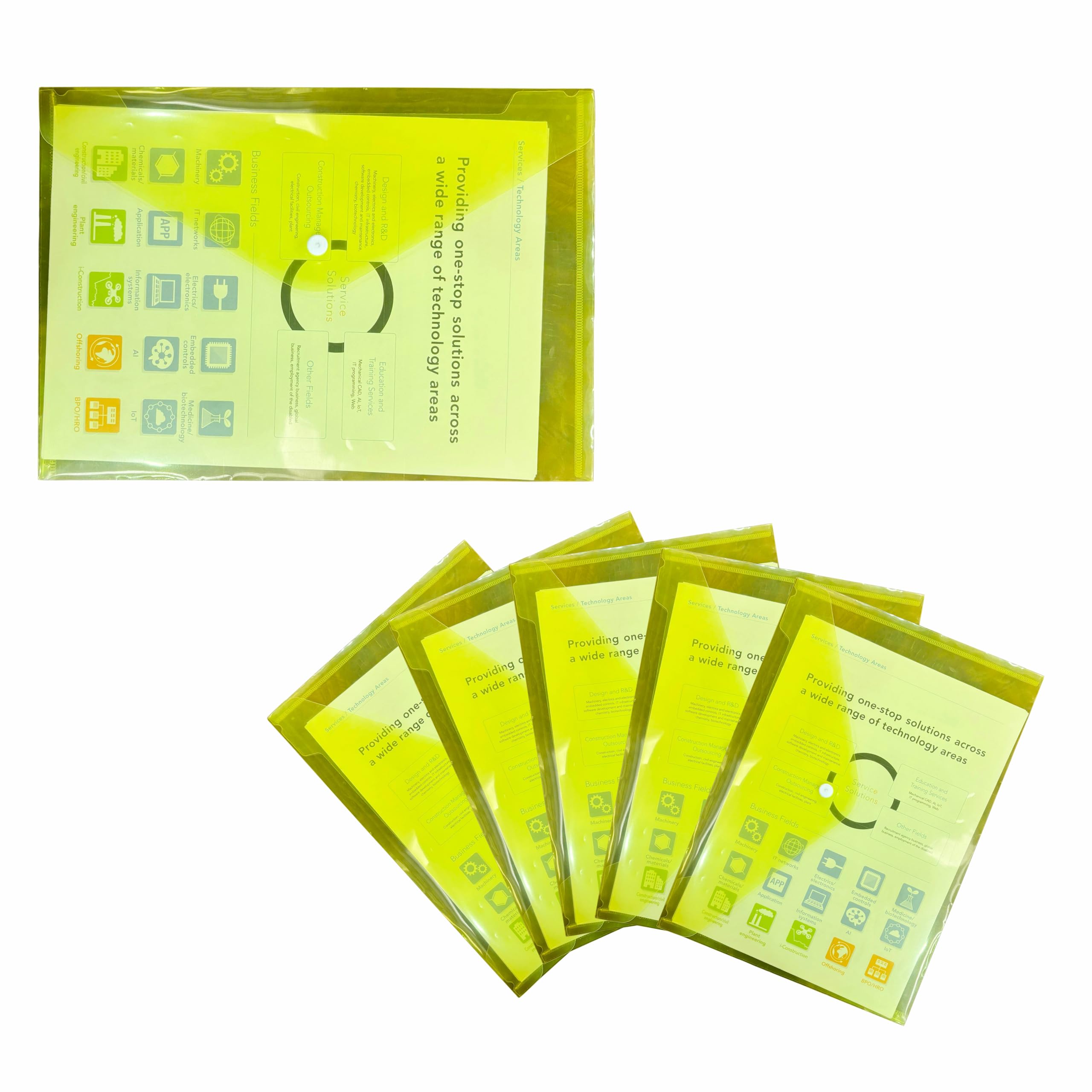 A4 Plastic Wallet with Popper, Translucent A4 Files Folders with Snap Closure Transparent Document Folder Clear Plastic Envelopes for School Office Home & Travel (Yellow, 10 Pcs)