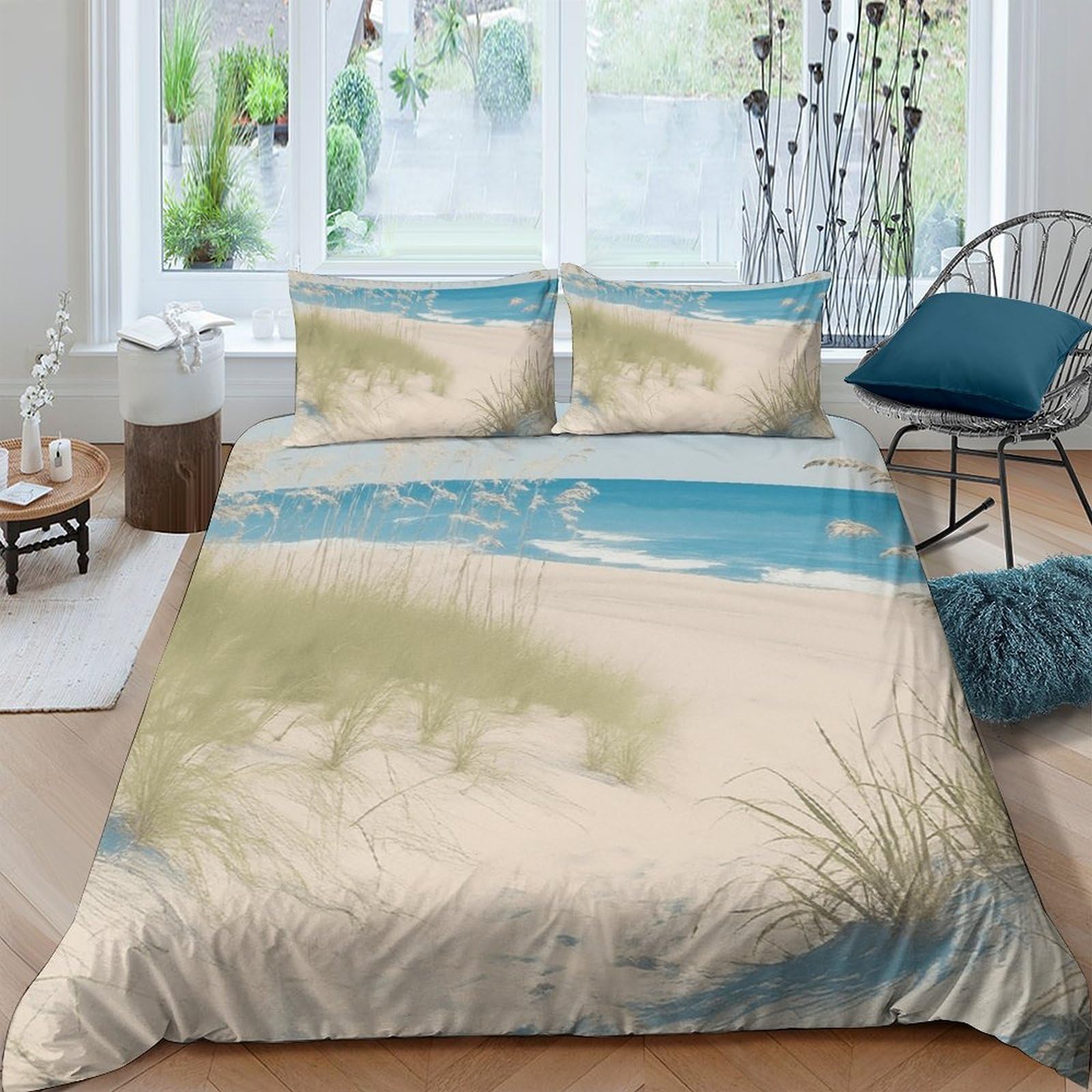 Ctjqhvkz Style-8 3D Printed Beach Sand Dune Fitted Sheet Microfiber Blue Ocean Mattress Cover Non-Slip Machine Washable Bedroom Decor Single（135X200cm）