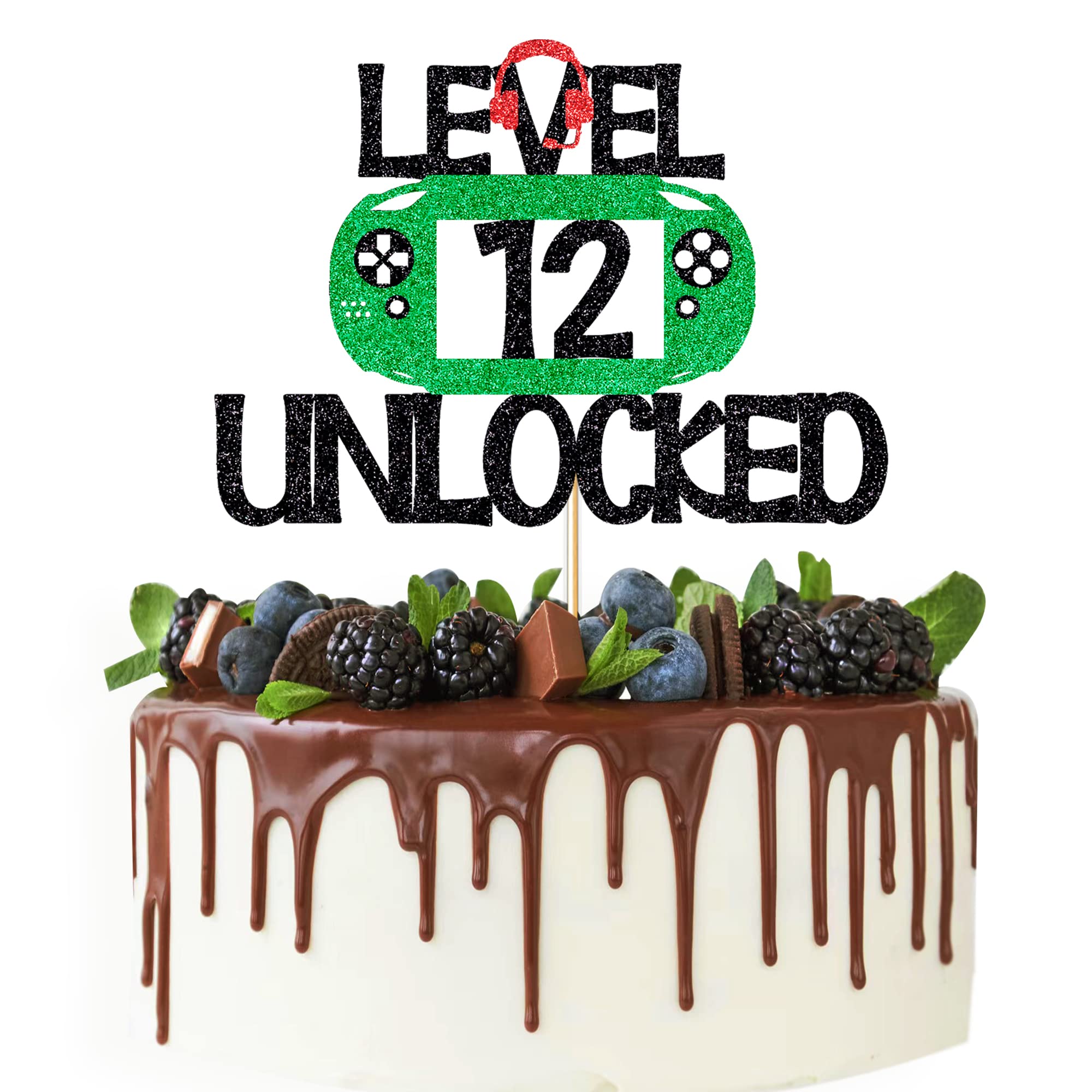 Photo 1 of 1 12th game level 12 unlock cake topper, game cake decoration, boy 12th game console headset cake decoration 12th birthday party decoration 12-1 and 2 Cowboy Cake Topper Bullfighter's Birthday Black Glitter Cake Topper, Western Cowboy Themed Party Party D