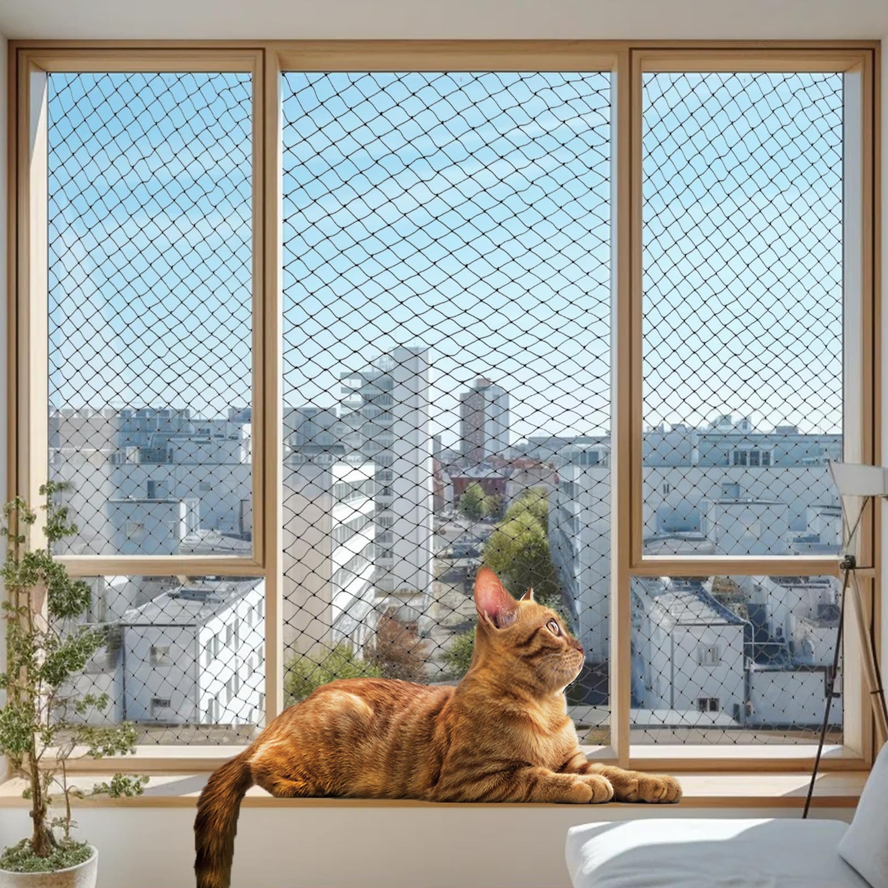 Red reforzada con alambre para gatos, resistente a mordeduras y a la intemperie para ventanas y balcón | Red de protección anticaídas para gatos de 10 x 26 pies, color negro, para ventanas, patio, balcón
