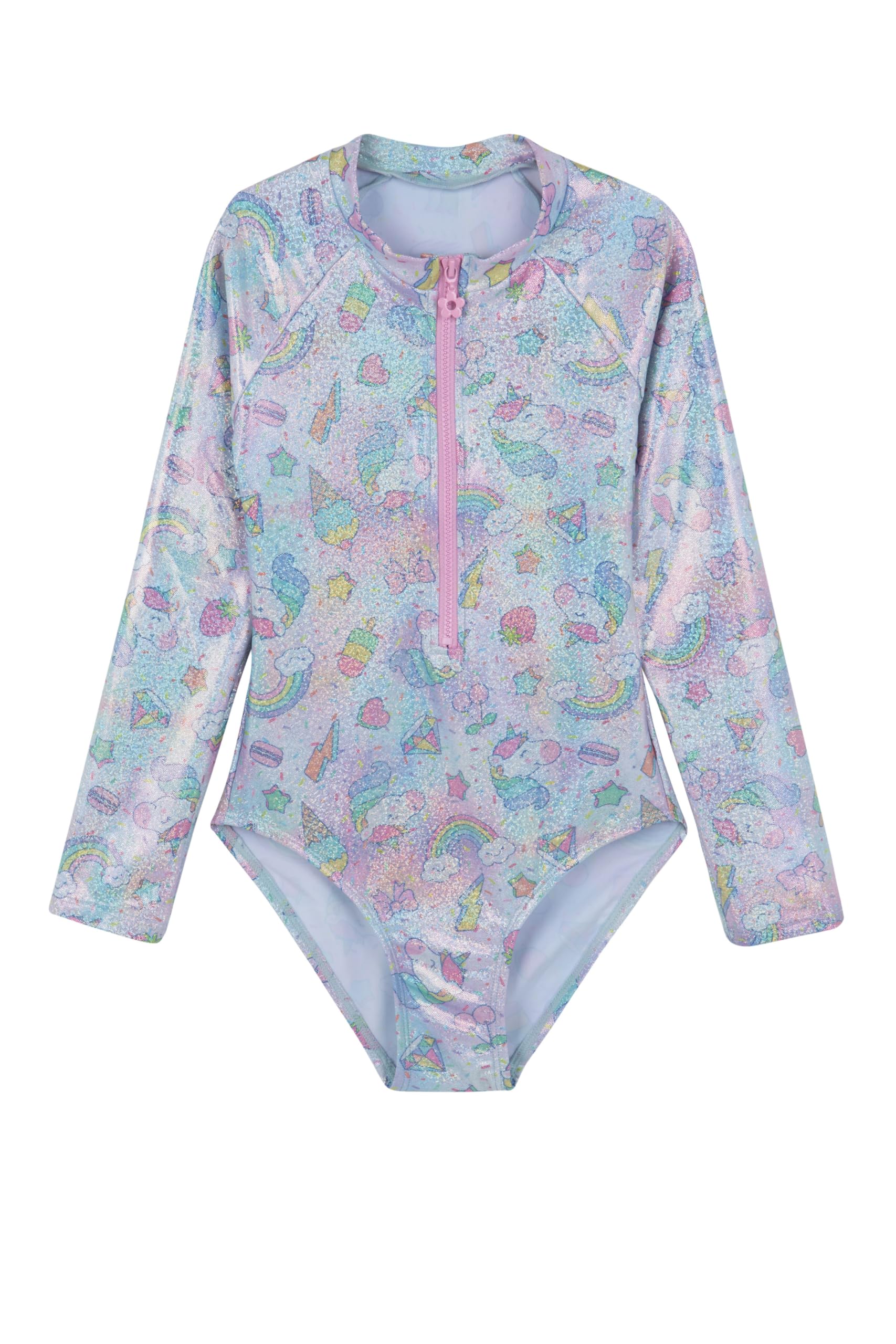 Gottex Kids Unicorn Squad Long Sleeve Zip Front One Piece Swimsuit Chlorine Resistant and Built-in UPF UV Protection